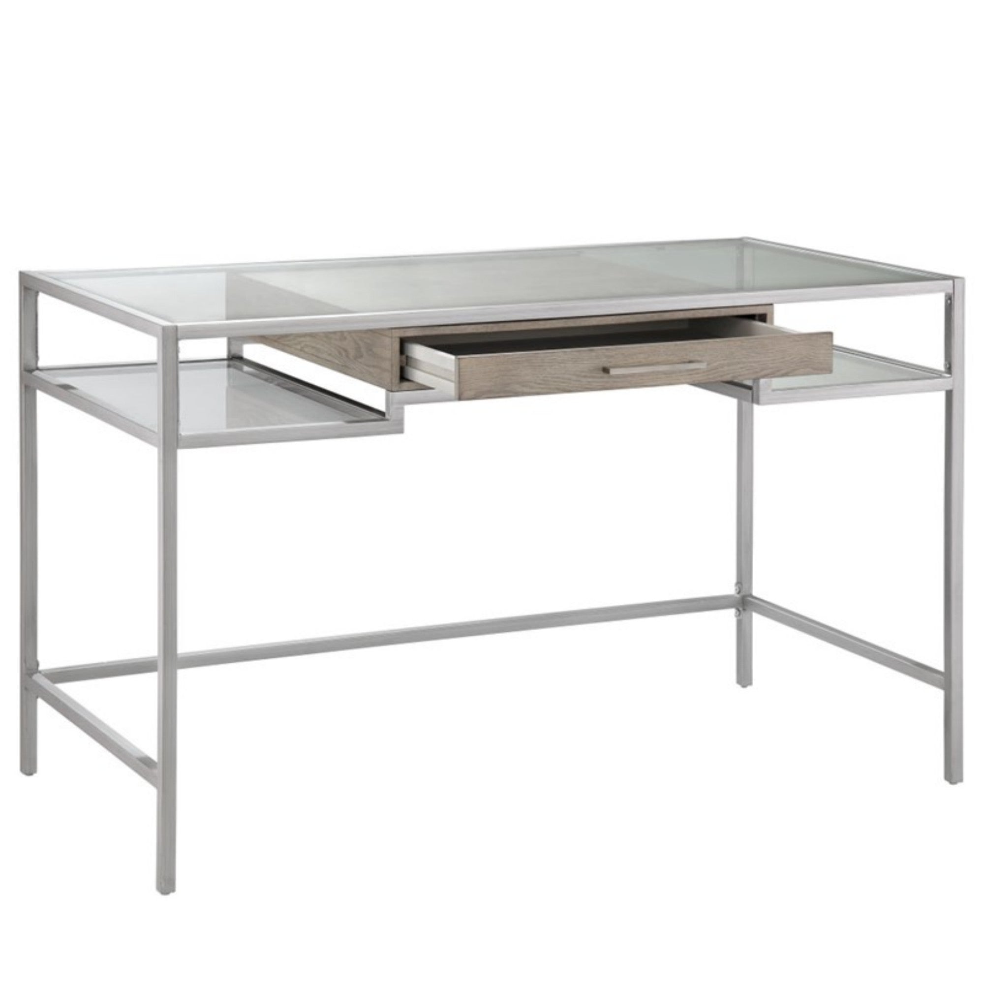 Adela Writing Desk Contemporary Style Silver Finish Metal and Tempered Glass 48 x 24 Inches