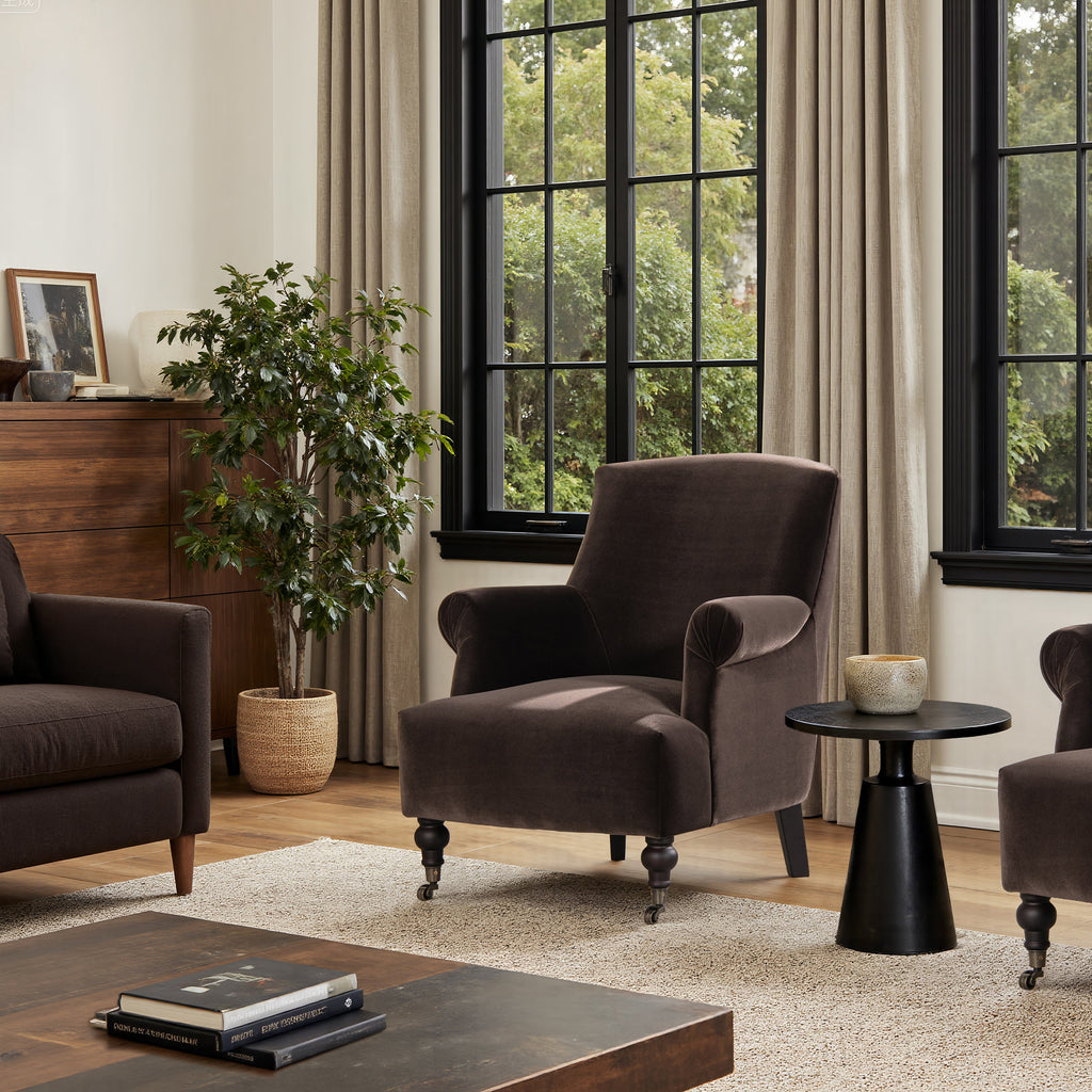 Eloise 30' Pleated Sock Arm Accent Armchair Deep Brown Performance Velvet