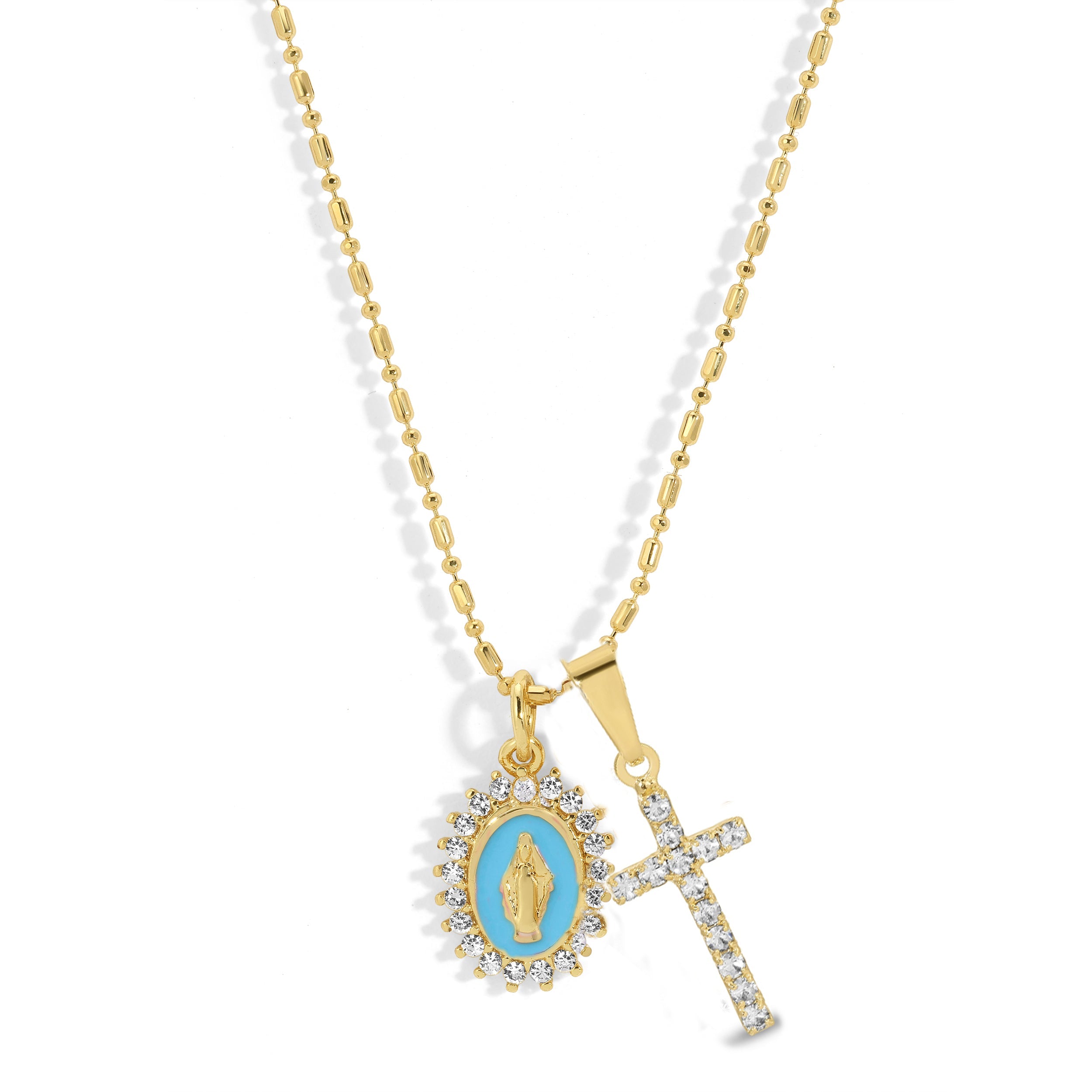 Virgin Maria Multi-Charm Necklace - Aqua