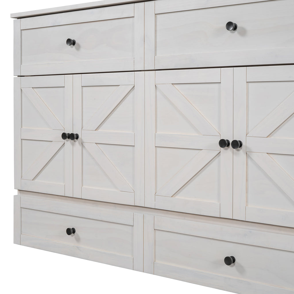 Queen Size Murphy Bed with Large Drawers & USB Ports,Brushed White