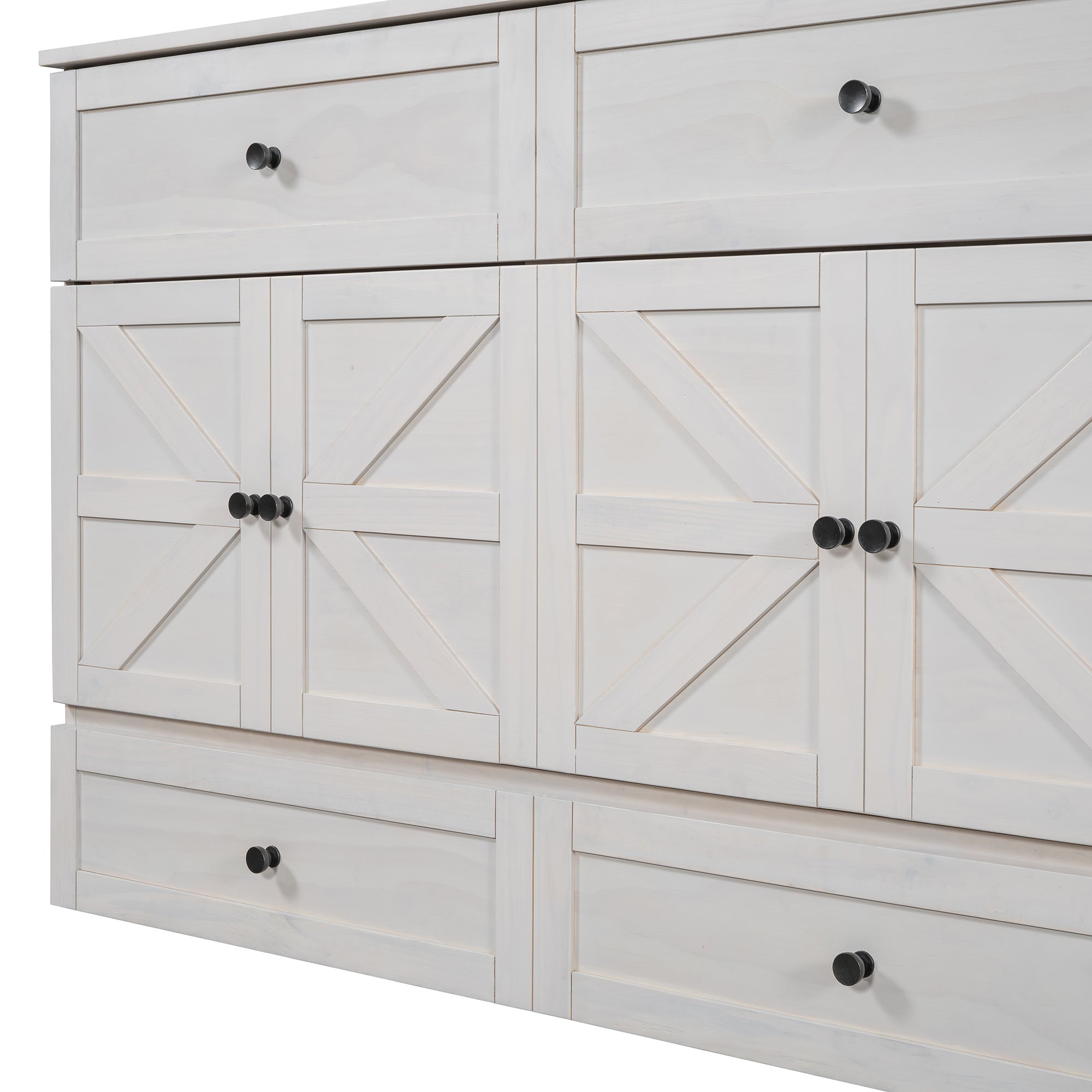 Queen Size Murphy Bed with Large Drawers & USB Ports,Brushed White