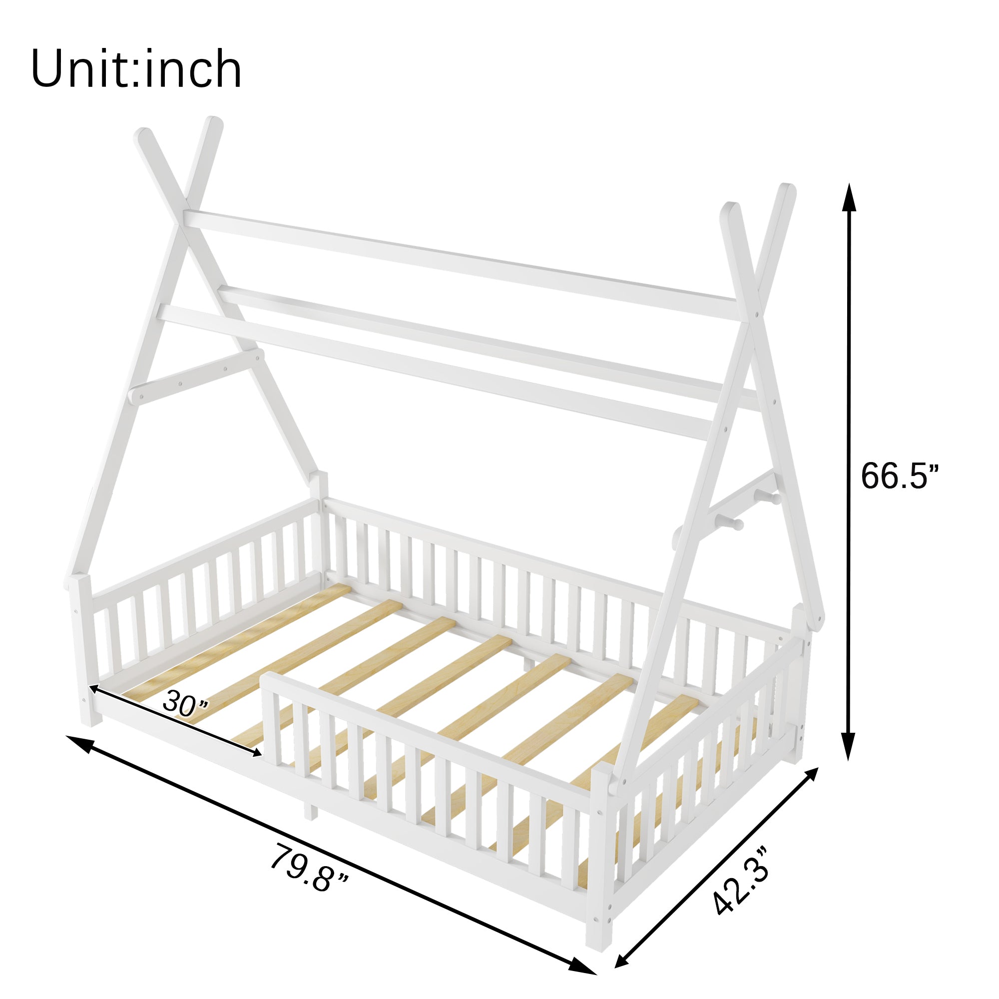 Twin House Bed with Light, Low Floor House Bed with Fence and Roof for Kids Boys Girls,White(Expect arrive date 2025/7/20)