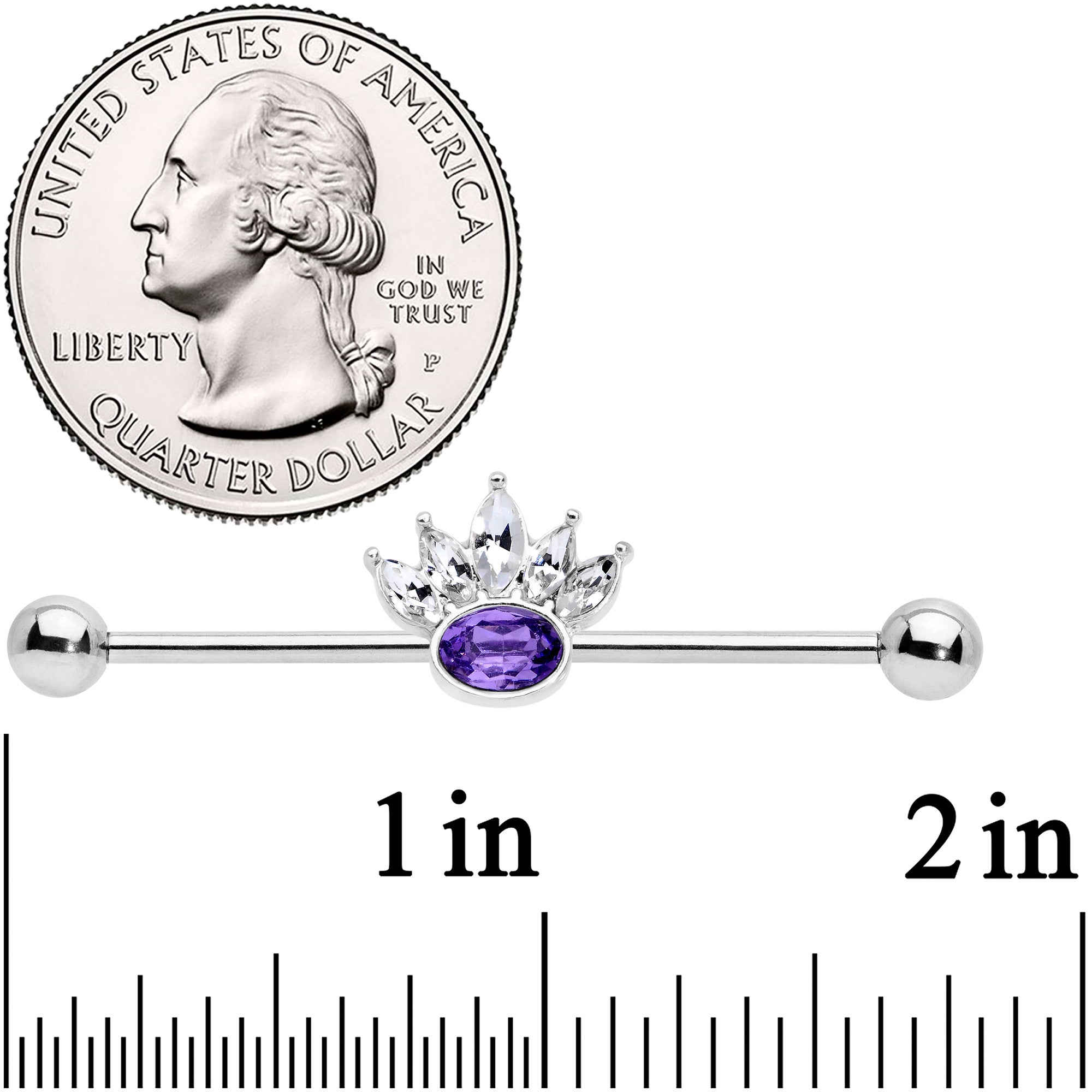 14G Clear Purple Gem Crown Industrial Barbell 38mm
