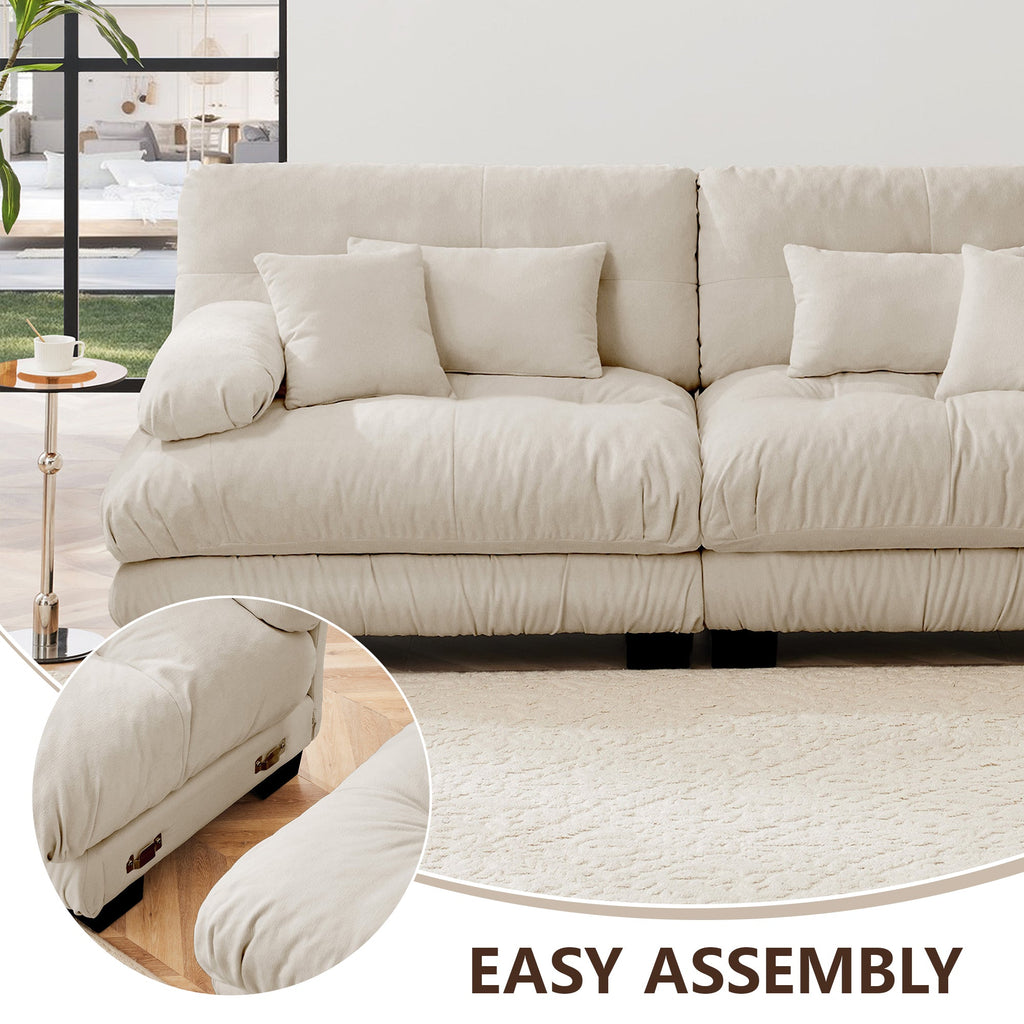 Free Combination Modular Sectional Sofa,U Shaped Couch for Living Room, 4-Seater Comfy Cloud Couch with 2 Ottomans, Chenille Light coffee