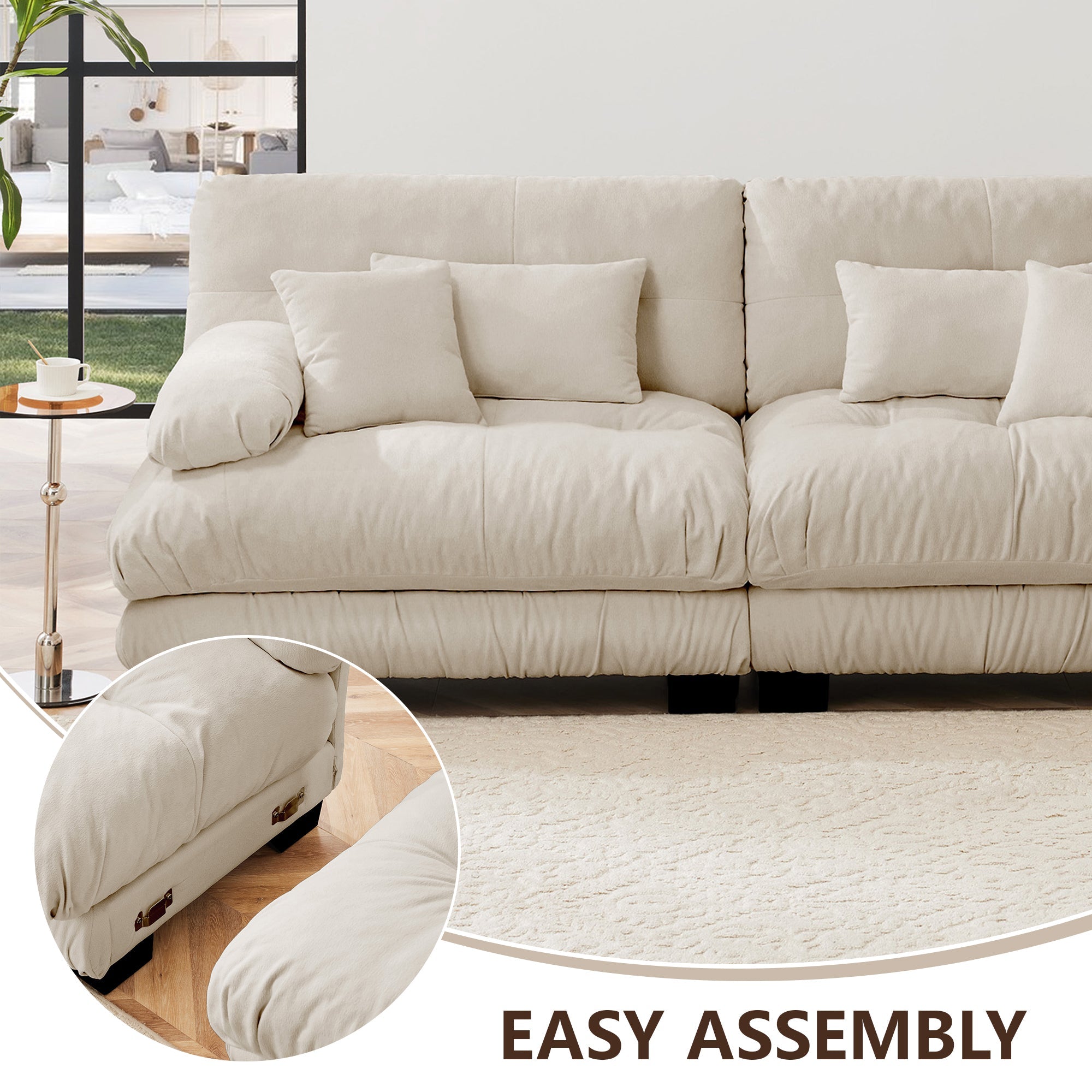 Free Combination Modular Sectional Sofa,U Shaped Couch for Living Room, 4-Seater Comfy Cloud Couch with 2 Ottomans, Chenille Light coffee