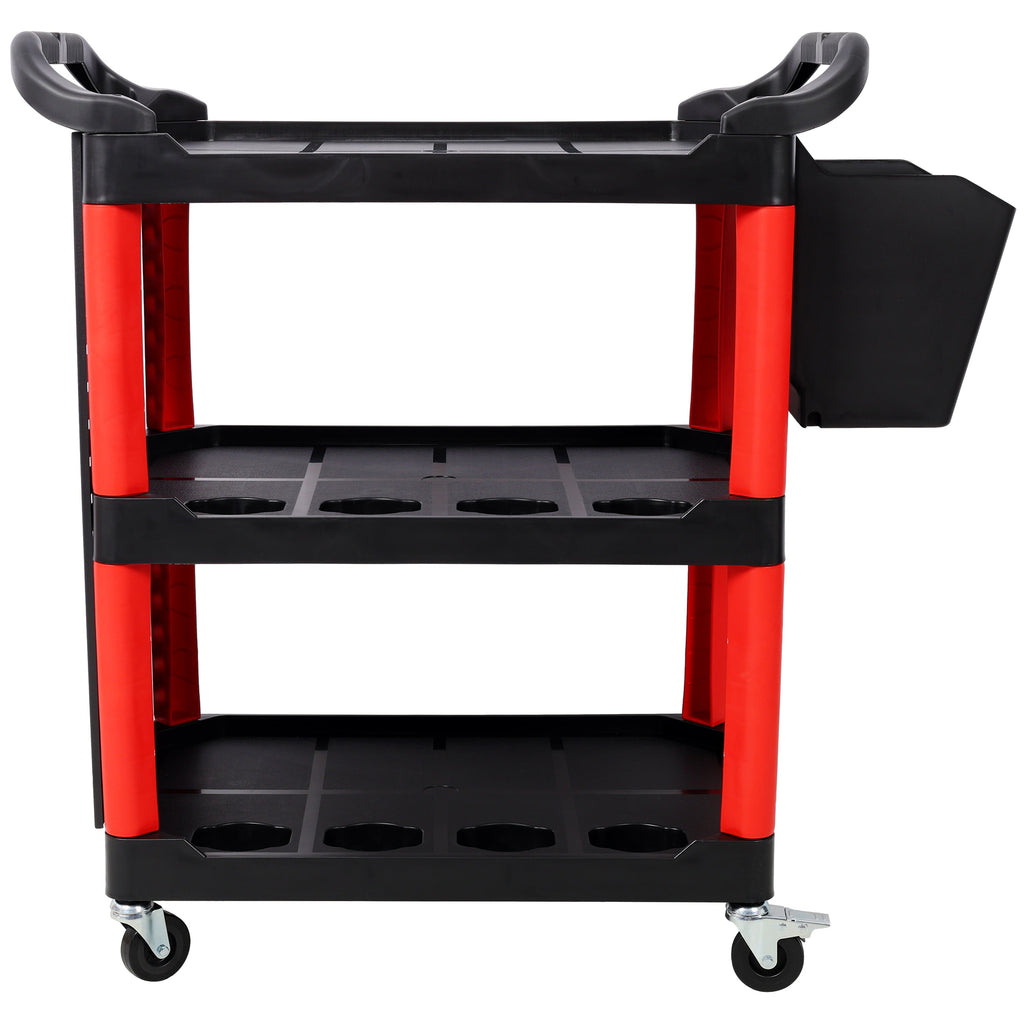 3 Tier Rolling Auto Detail Cart With Wheels,With Bucket & Panel & Hook,for Detailers Garage, Workshop, Repair Shop, Storage Tool,Red&Black
