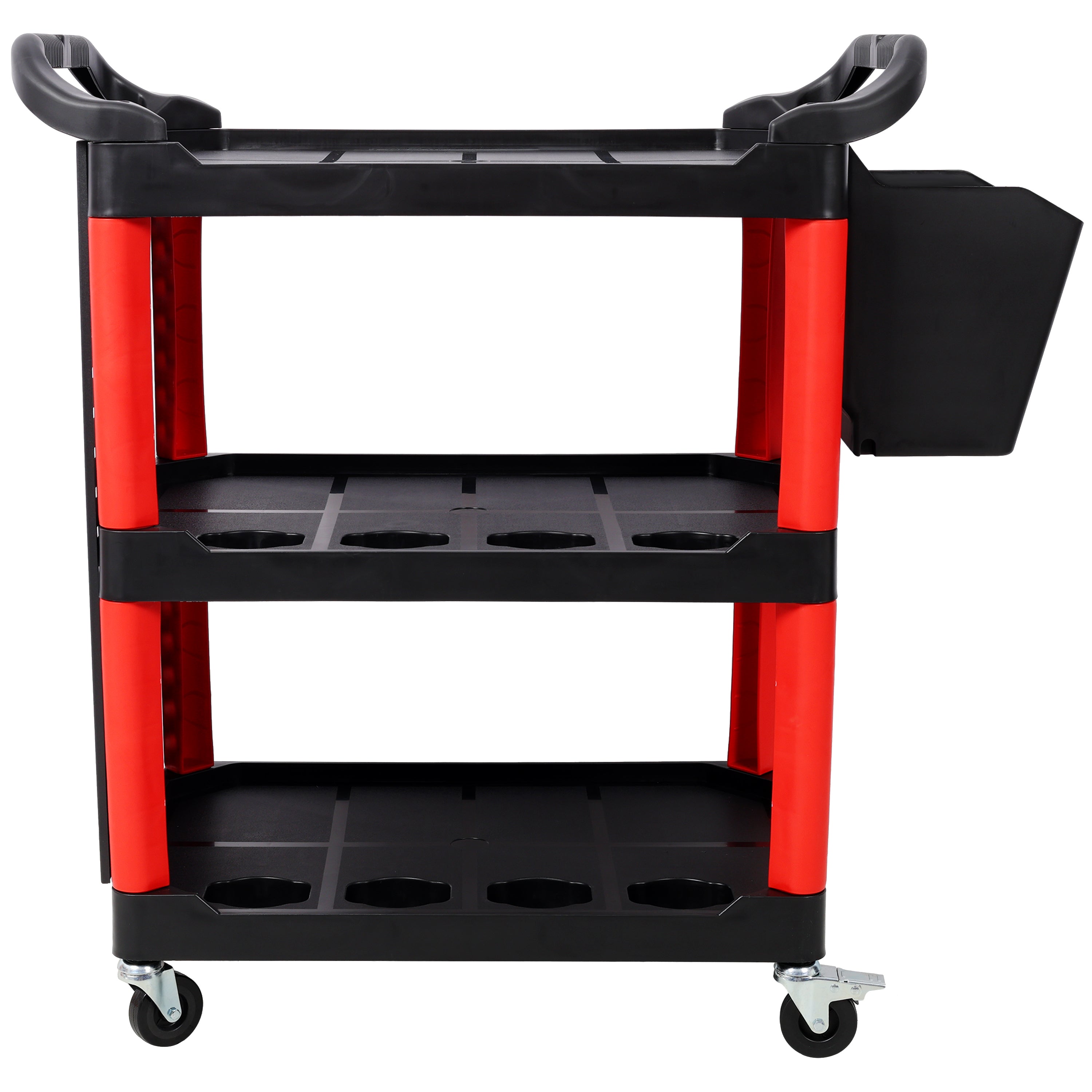 3 Tier Rolling Auto Detail Cart With Wheels,With Bucket & Panel & Hook,for Detailers Garage, Workshop, Repair Shop, Storage Tool,Red&Black