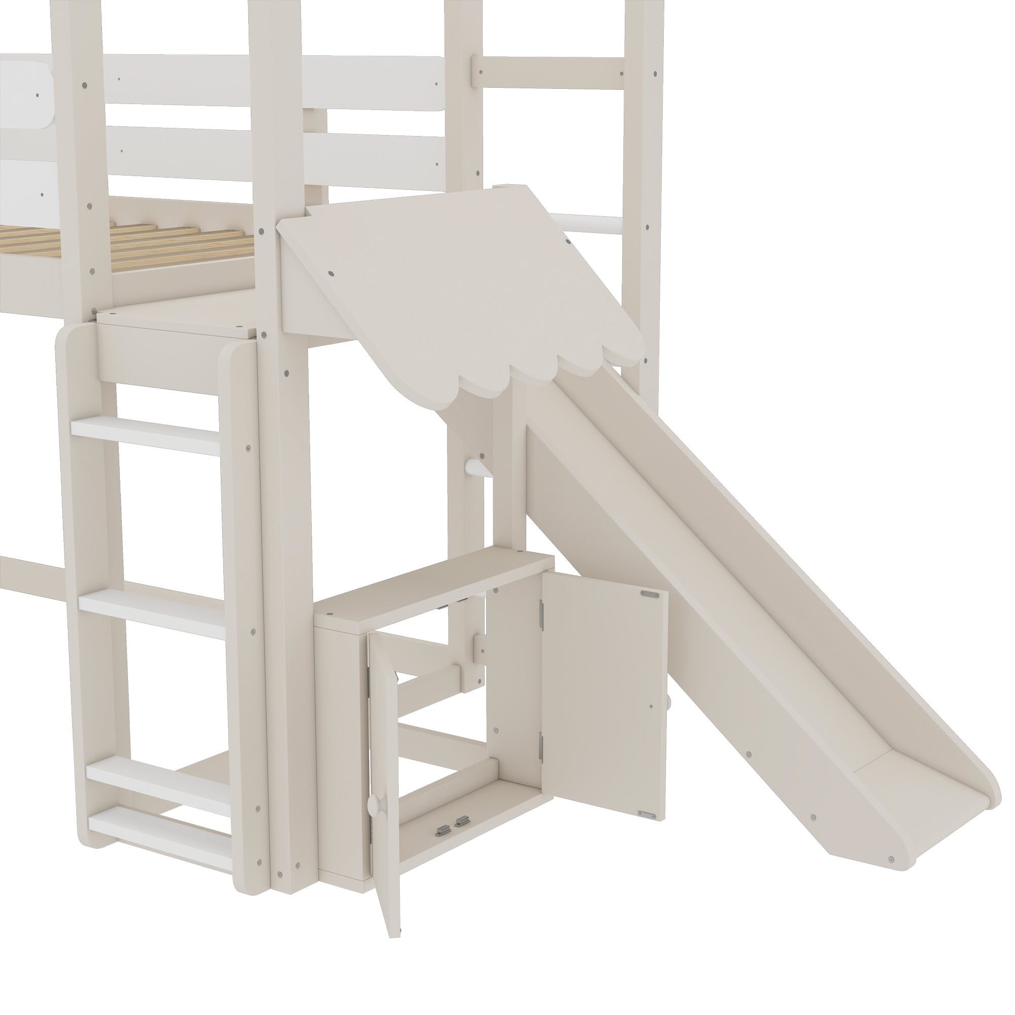 Twin Size Loft Bed with Bookshelf Playful Design for Kids House-Shaped Structure with Slide High-Quality Safety Rails,Beige
