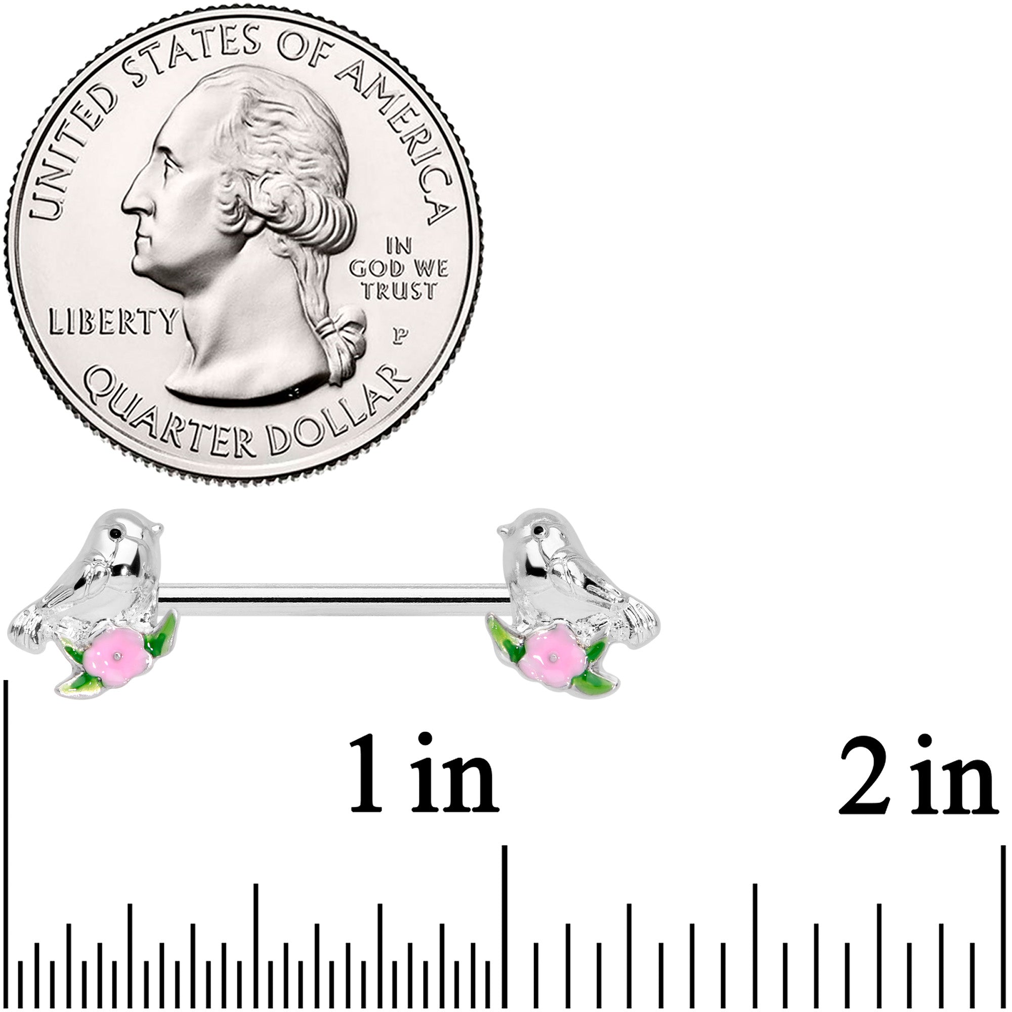 14G 9/16 Bird Pink Flower Barbell Nipple Ring Set