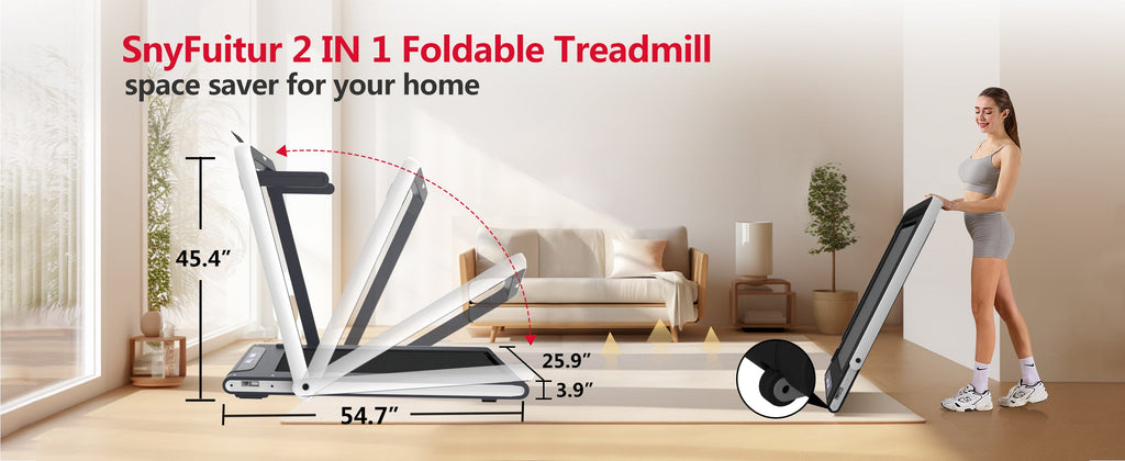 2 in 1 Under Desk Treadmill, 2.5HP Folding Electric Treadmill Walking Jogging Machine for Home Office with Remote Control, White