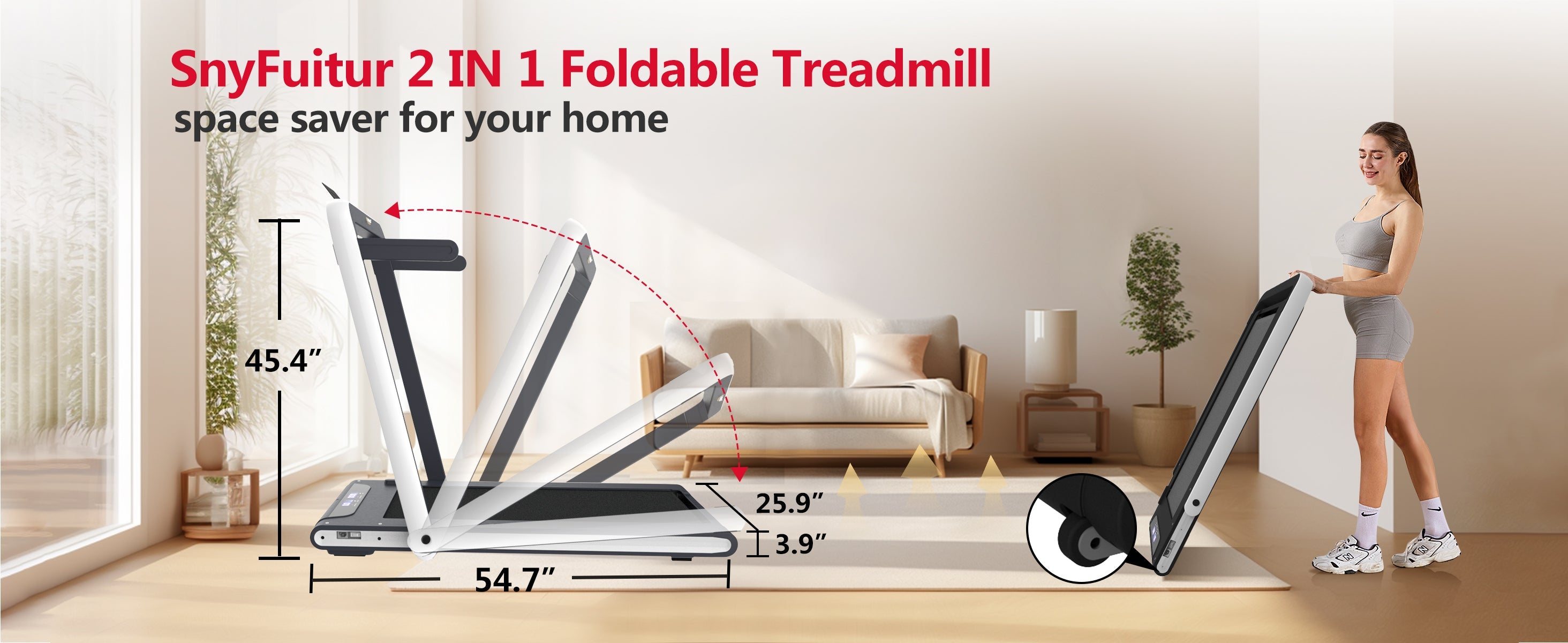 2 in 1 Under Desk Treadmill, 2.5HP Folding Electric Treadmill Walking Jogging Machine for Home Office with Remote Control, White