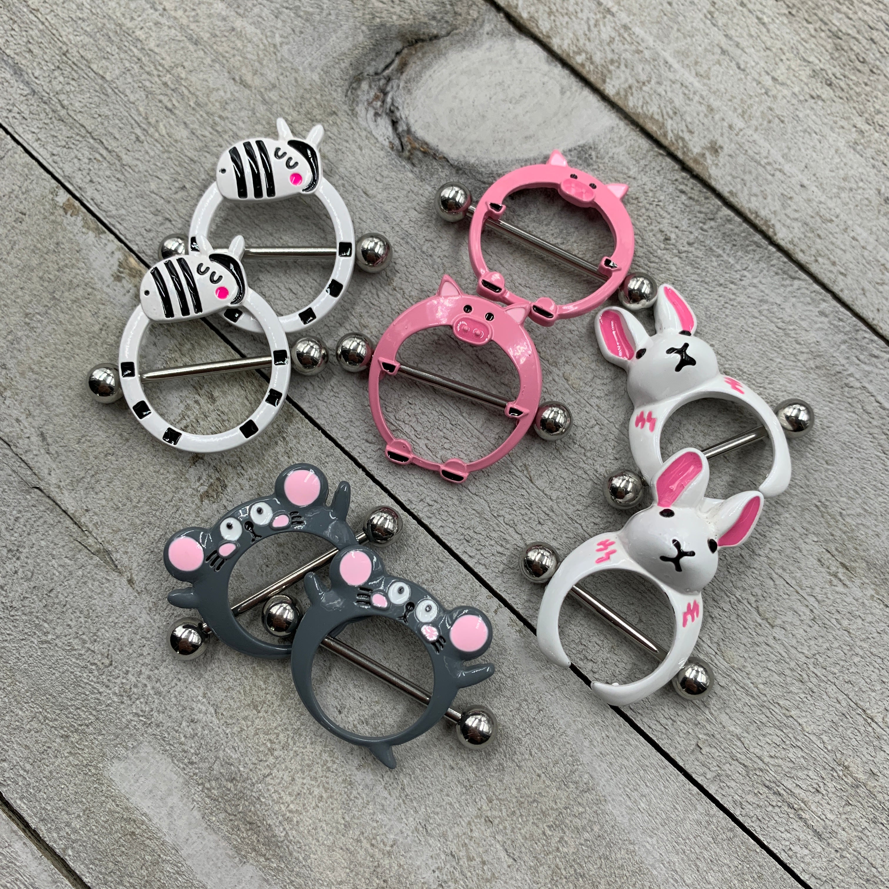 14G 5/8 Merry Grey Mouse Nipple Shield Set