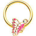 16G 3/8 Aurora Gem Gold Tone Butterfly Hinged Segment Ring