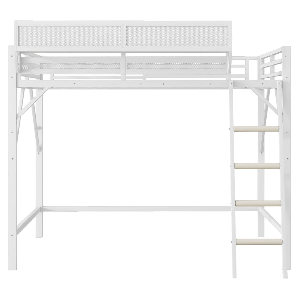 Queen Size Loft Bed with Ladder, Metal Queen Loft Bed with Storage Shelves, High Loft Bed for Kids Teens, White(Expect Arrival Date 2025/12/3  Old SKU W2580P351278)