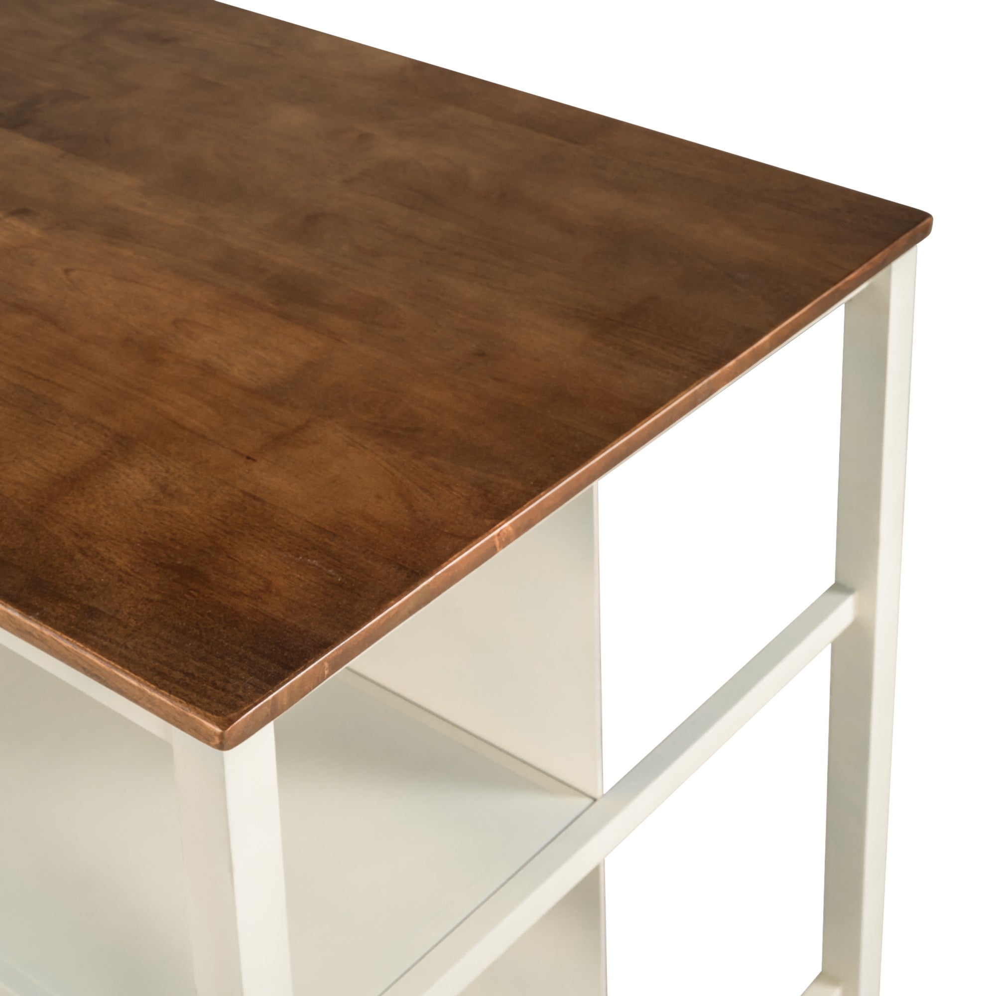 TOPMAX Rustic 3-piece Stationary Kitchen Island Set with Butcher Block and Seating, Walnut and Cream White
