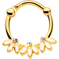 16G 3/8 Clear Gem Gold Tone White Leaves Cartilage Clicker