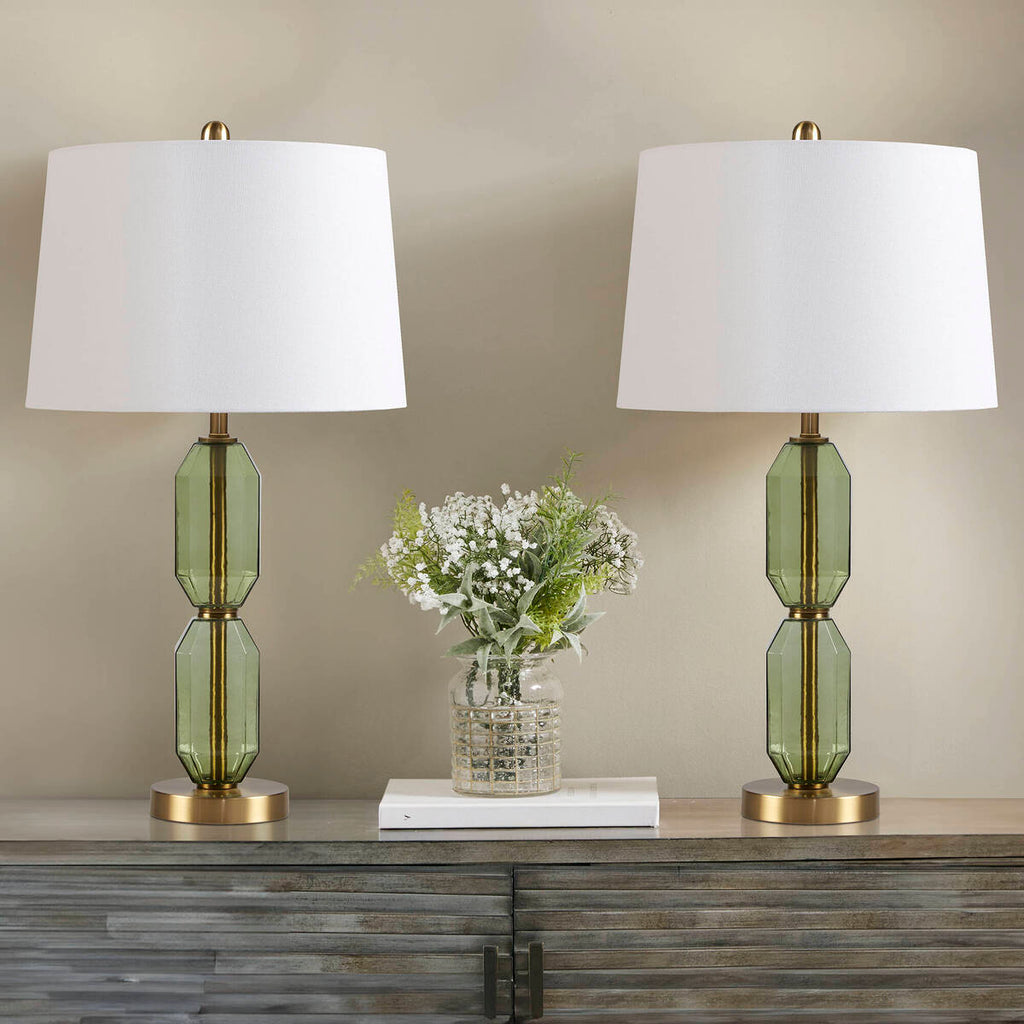 Faceted Green Glass Table Lamp Green See below