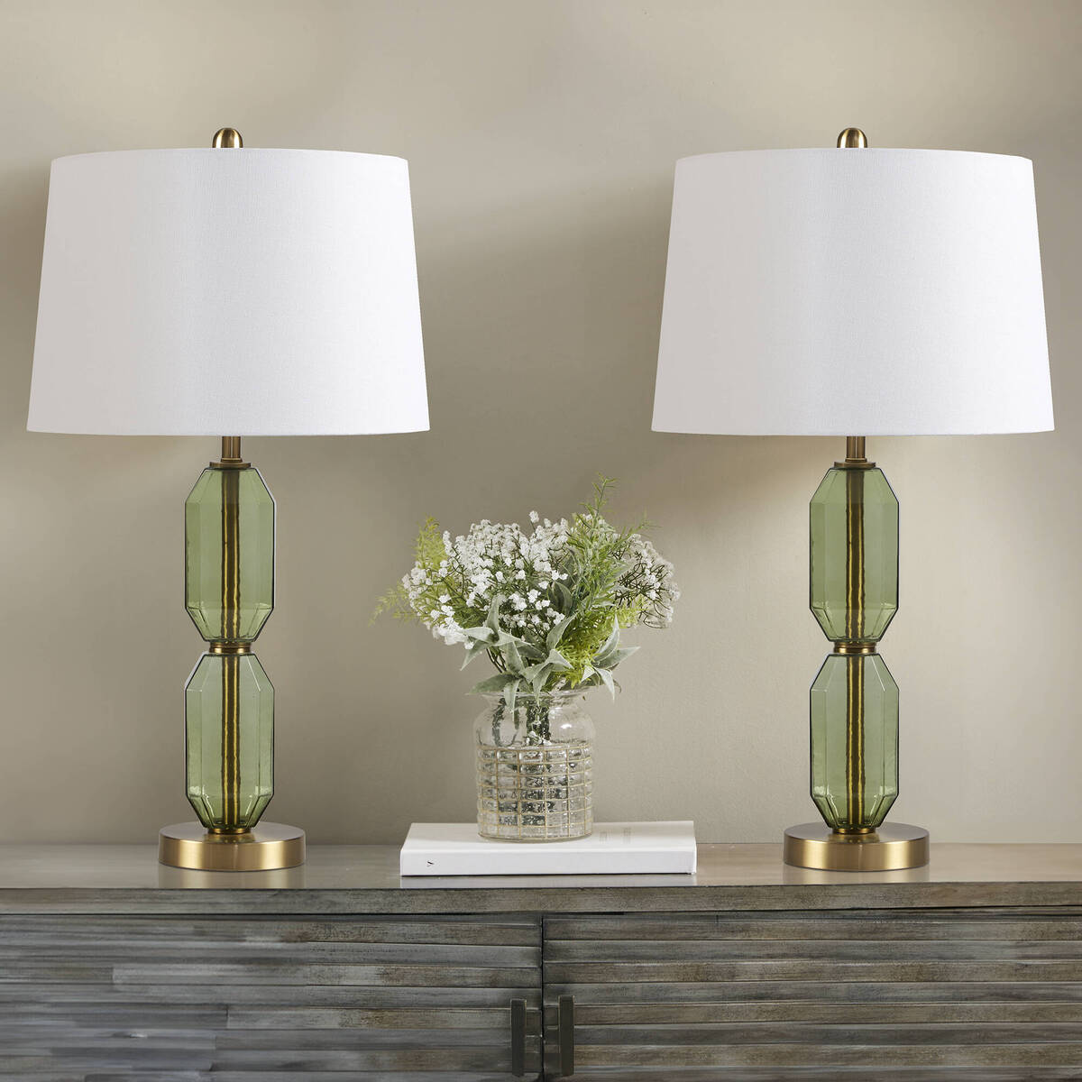 Faceted Green Glass Table Lamp Green See below