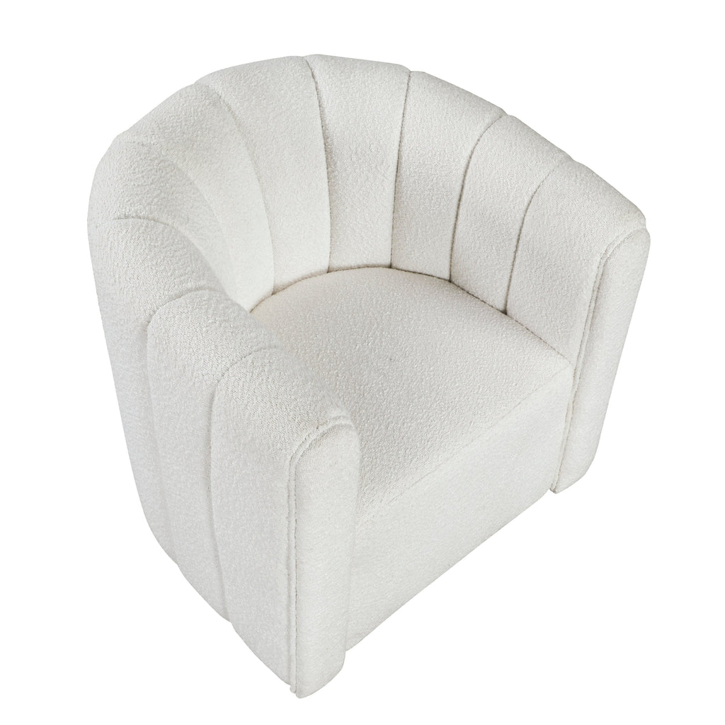 Modern Contemporary Swivel Chair with Ottoman White Boucle Fabric Upholstery Solid Wood Living Room Furniture
