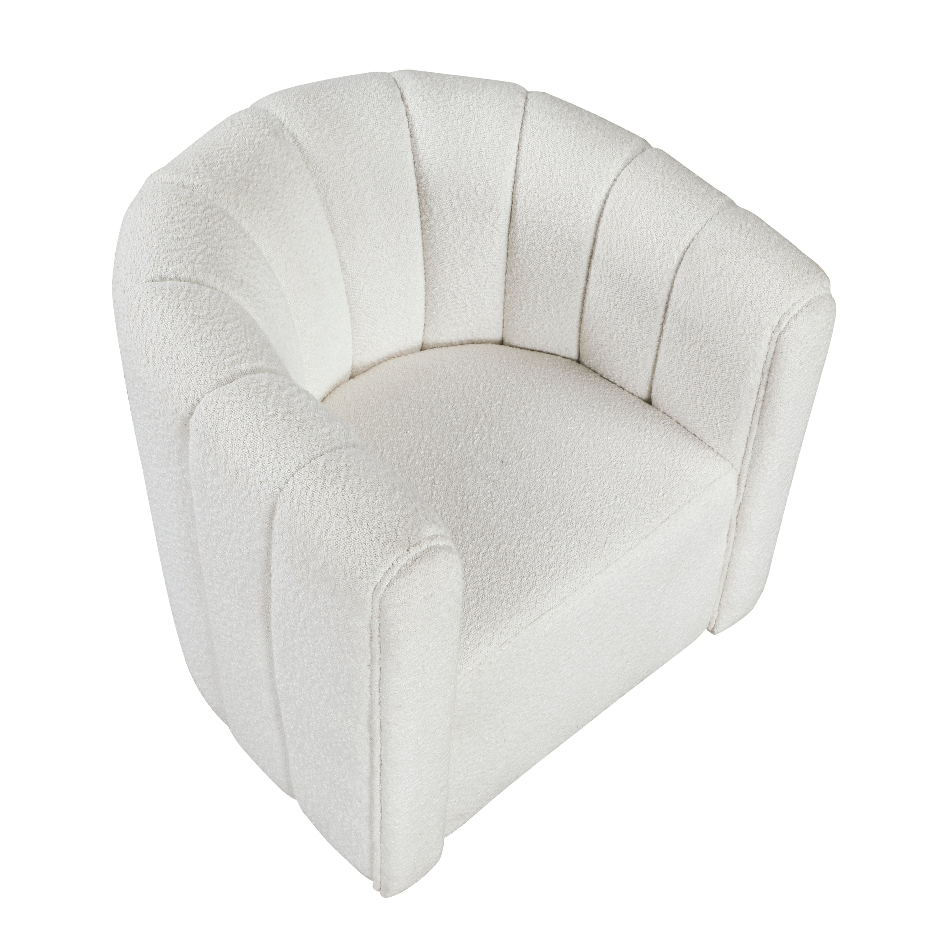 Modern Contemporary Swivel Chair with Ottoman White Boucle Fabric Upholstery Solid Wood Living Room Furniture