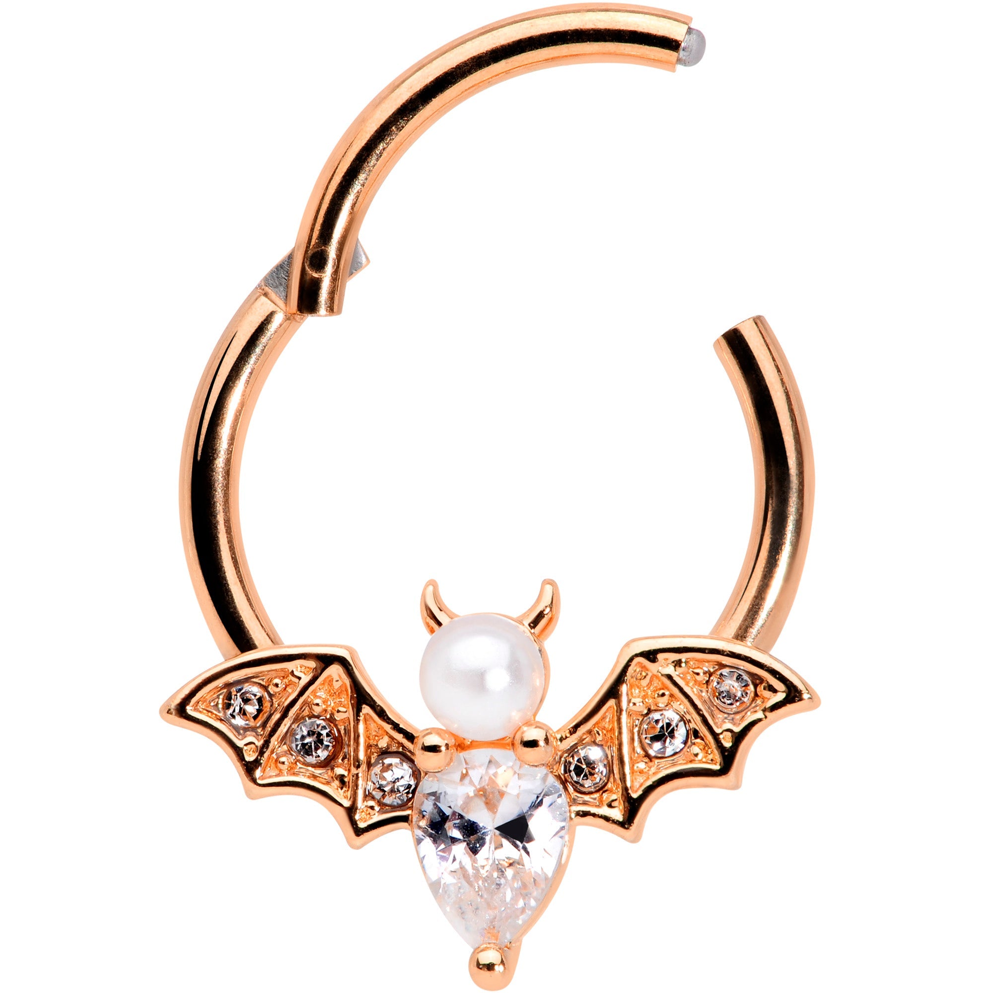 16G 3/8 Clear Gem Rose Gold Tone Bat Halloween Segment Ring