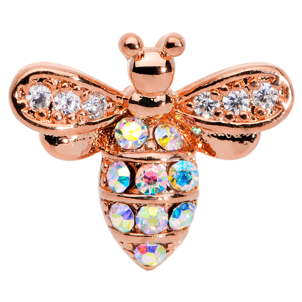 16G 1/4 Aurora CZ Gem Rose Gold Hue Bee Internal Thread Labret