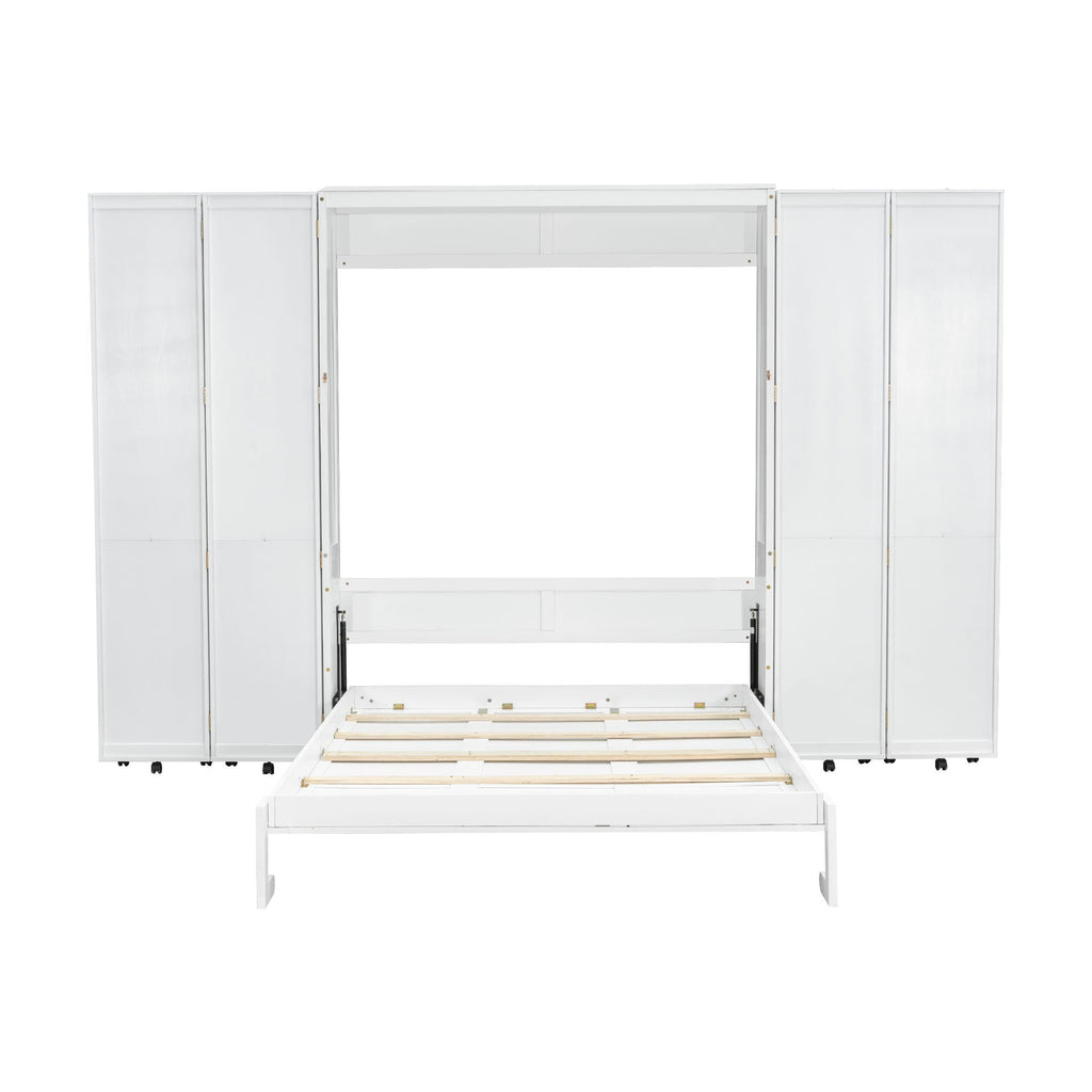 Queen Murphy Bed Wall Bed with Storage Doors, White