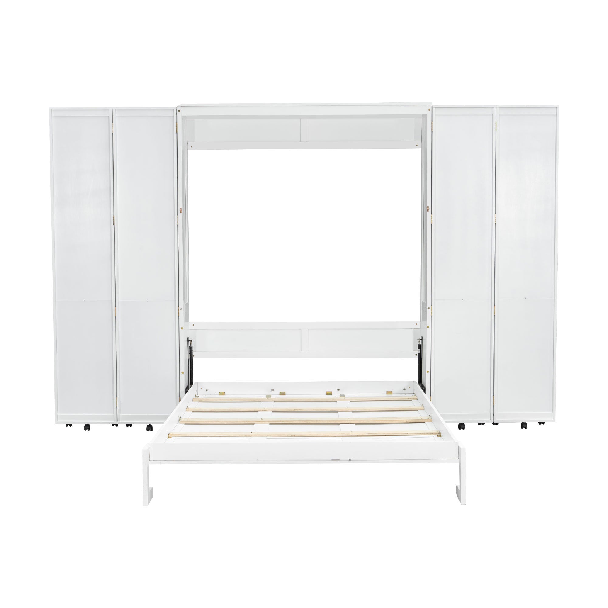 Queen Murphy Bed Wall Bed with Storage Doors, White