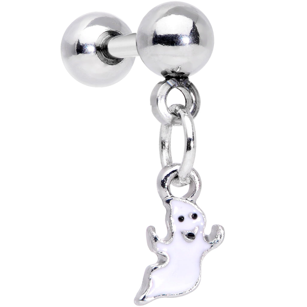 16G 1/4 Clear Gem Happy Ghost Halloween Dangle Cartilage Earring