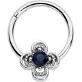 16G 3/8 Blue Gem Stylized Deco Cross Hinged Segment Ring