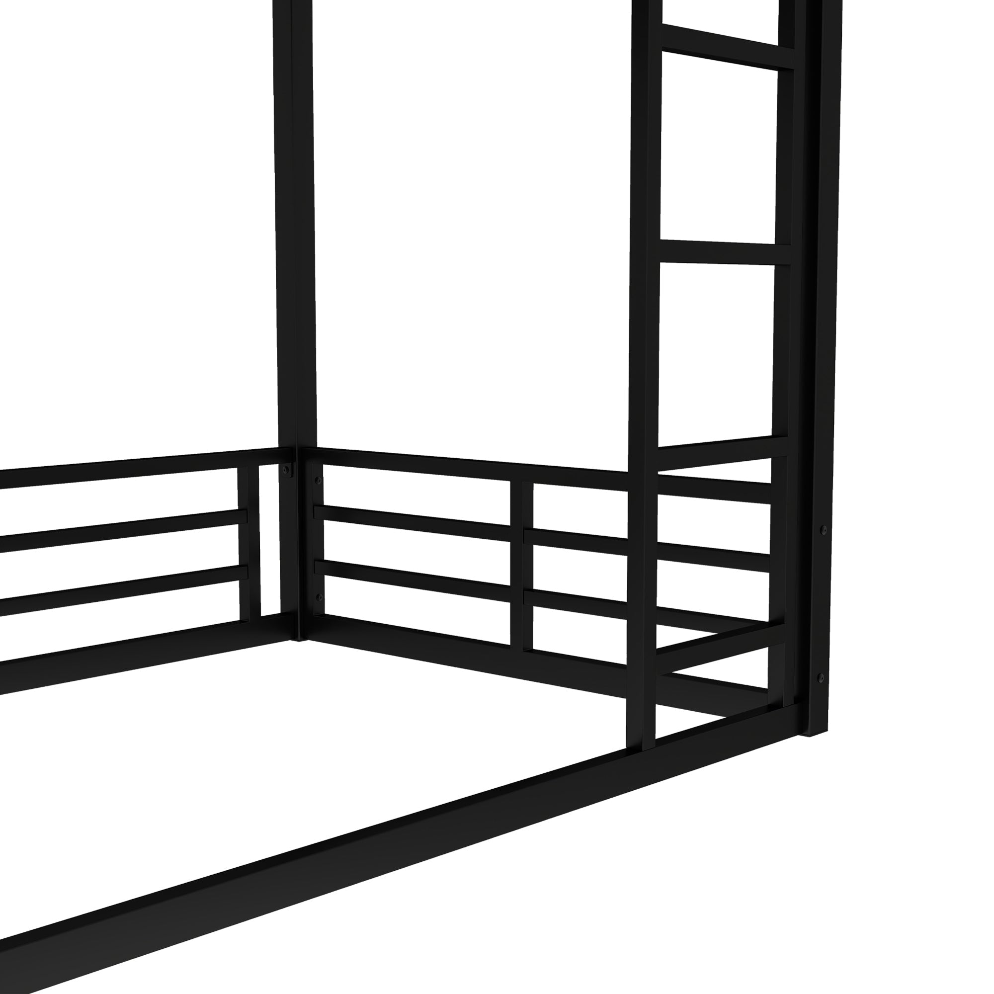 Metal Bunk Bed, Twin XL over Twin XL Floor Bunk Bed Frame, Heavy-Duty Bunk Bed for Kids, Teens, Adults, Noise-reduced Design, Black
