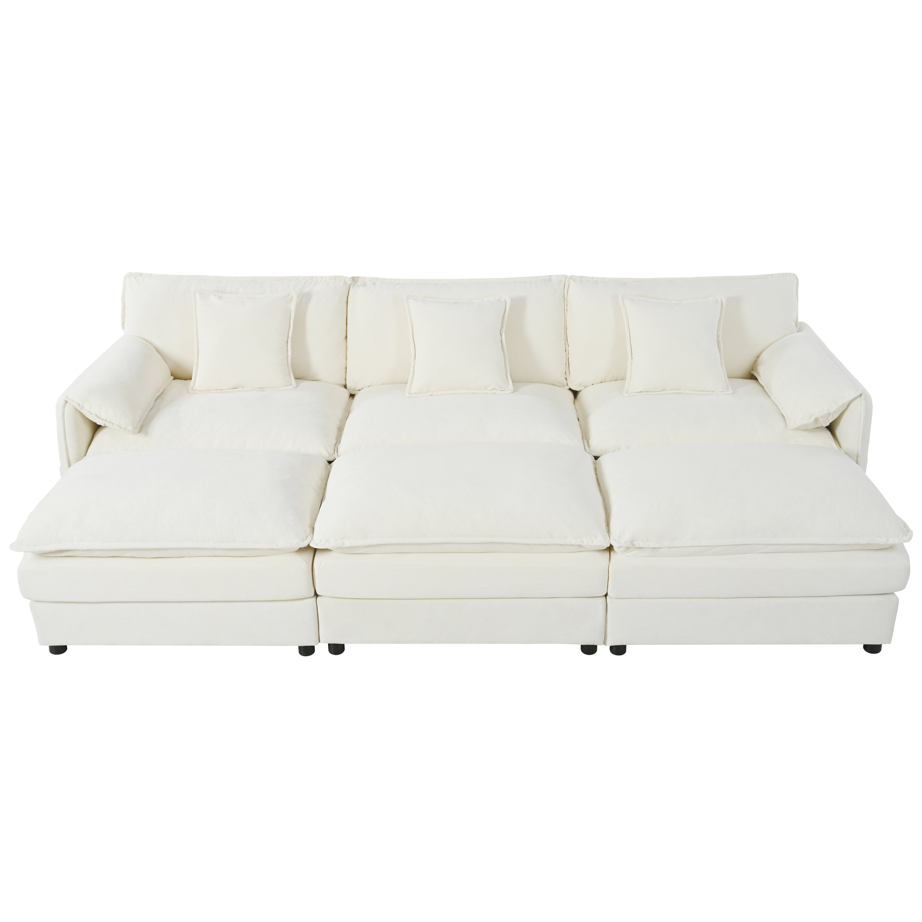 Oversized Deep Seat Sectional Cloud Sofa Sleeper with 3 Ottomans & Soft Pillows, Modular Couch Bed for Living Room, Apartment, DIY Combination Chenille,Beige