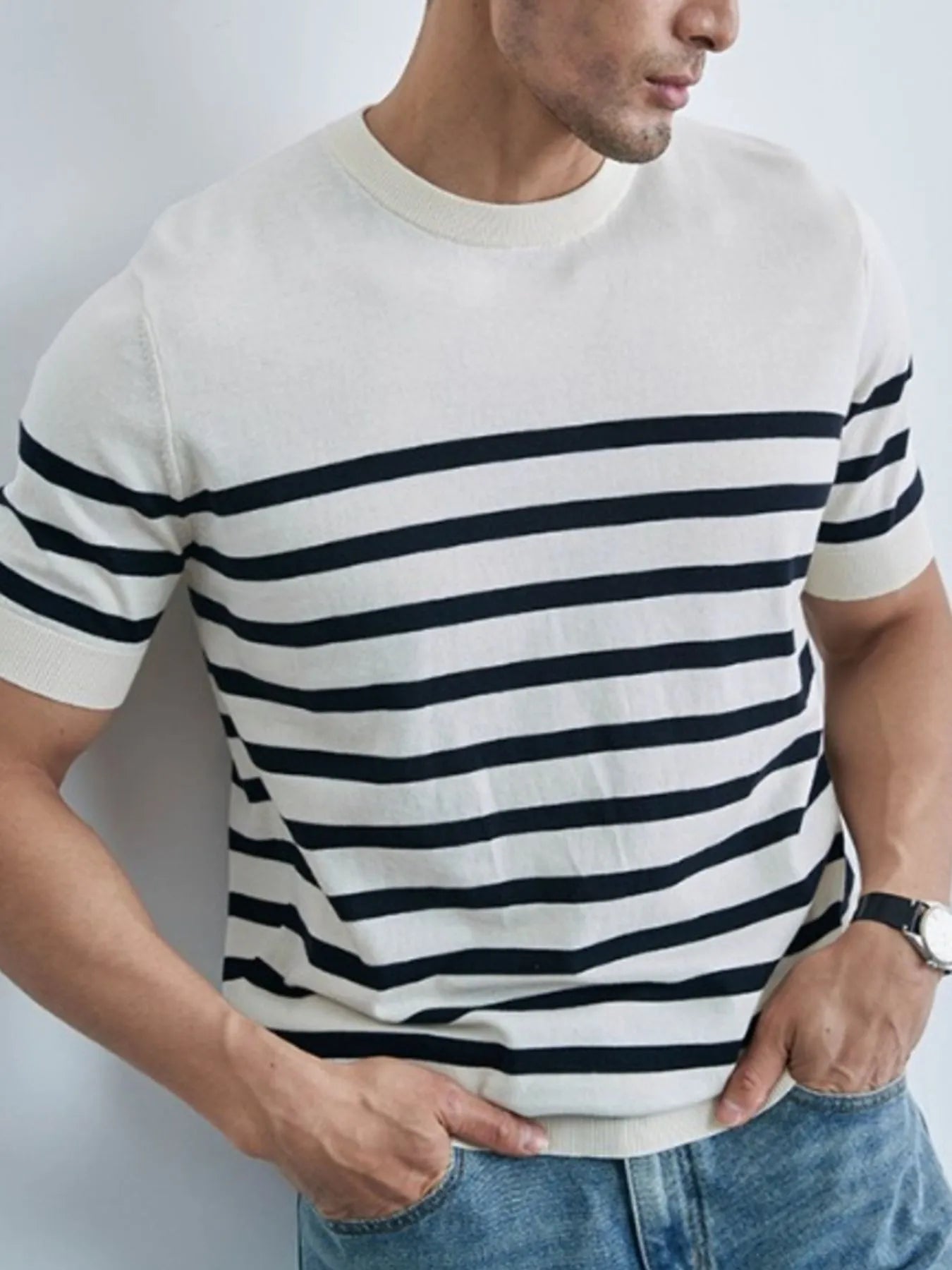 Classic Striped Short Sleeve Knit T-Shirt