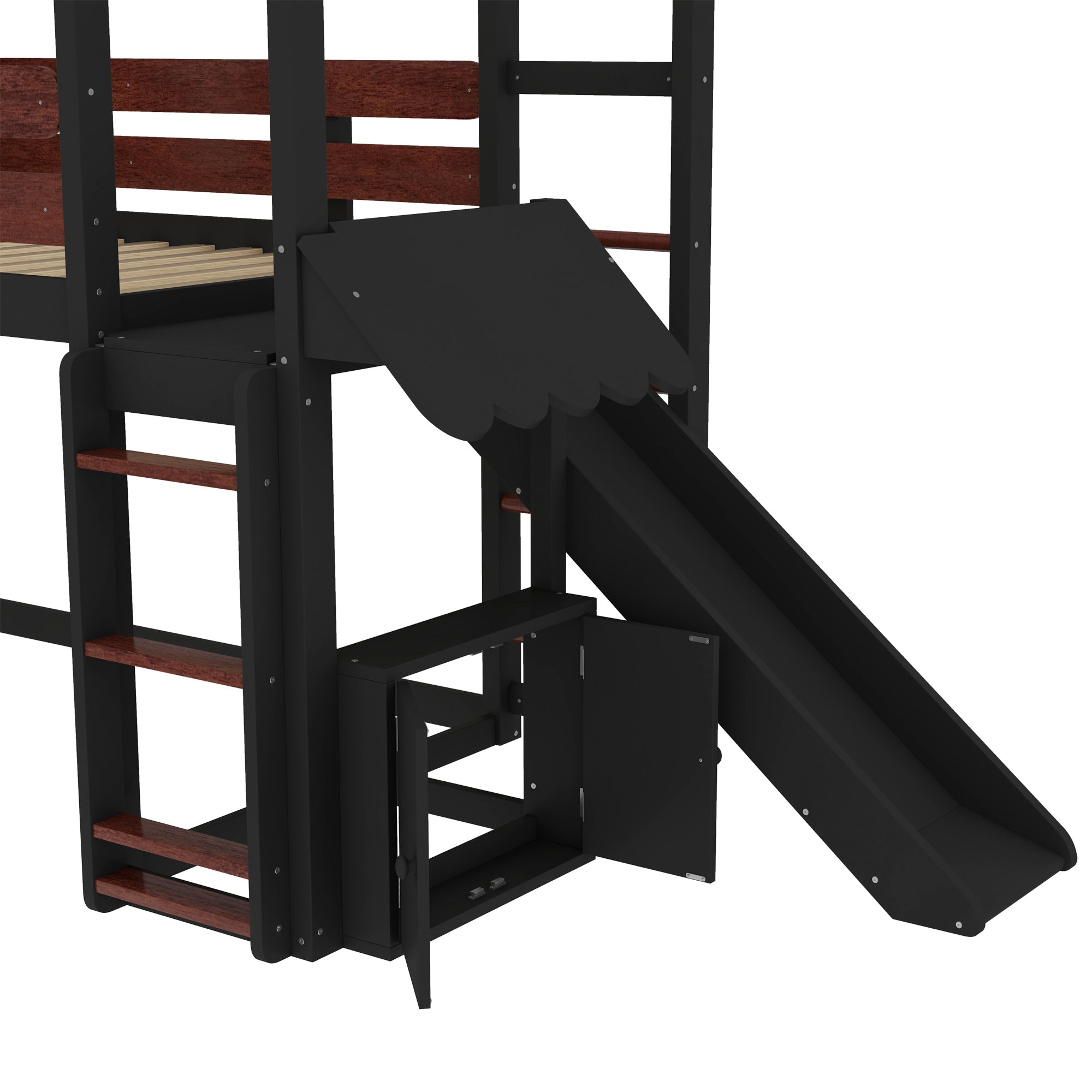 Twin Size Loft Bed with Bookshelf Playful Design for Kids House-Shaped Structure with Slide High-Quality Safety Rails,Beige/Natural /Black
