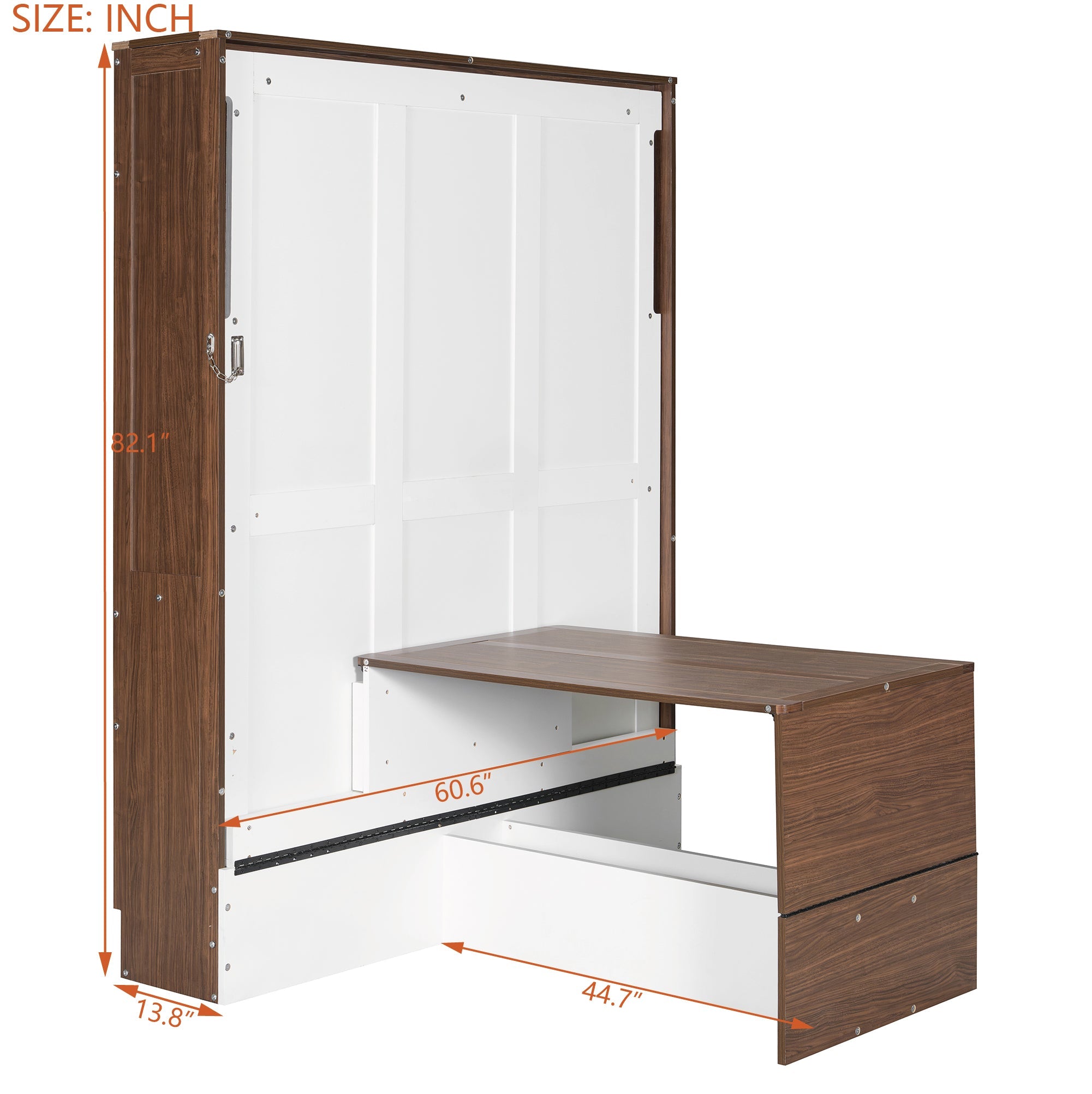 Full Size Murphy Bed with Foldable Desk – Space Saving Wall Bed - Walnut & White