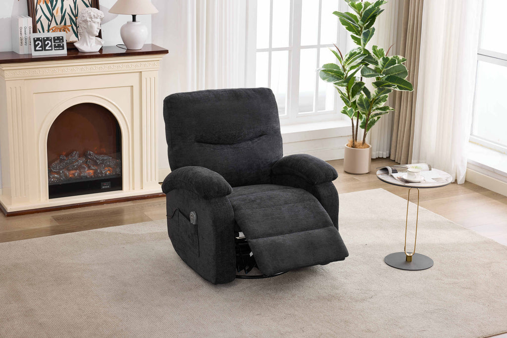 Hot massage manual lounge chair, with rocker arms and rotating fabric, with cup bucket, for living room, black