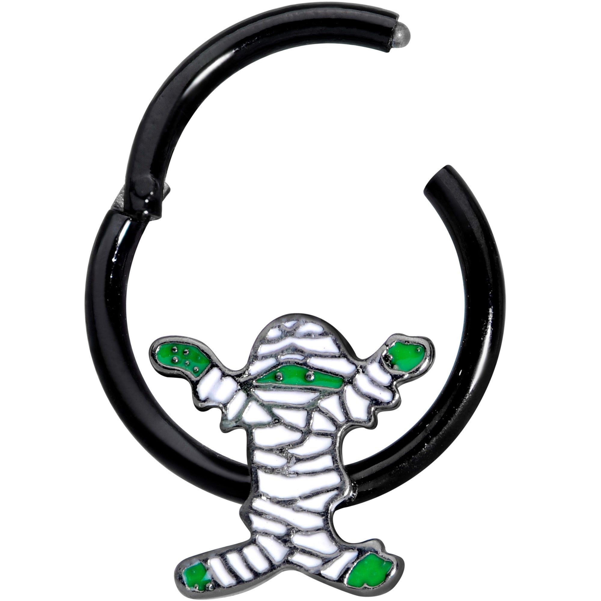 16G 3/8 White Green Mummy Black Halloween Hinged Segment Ring
