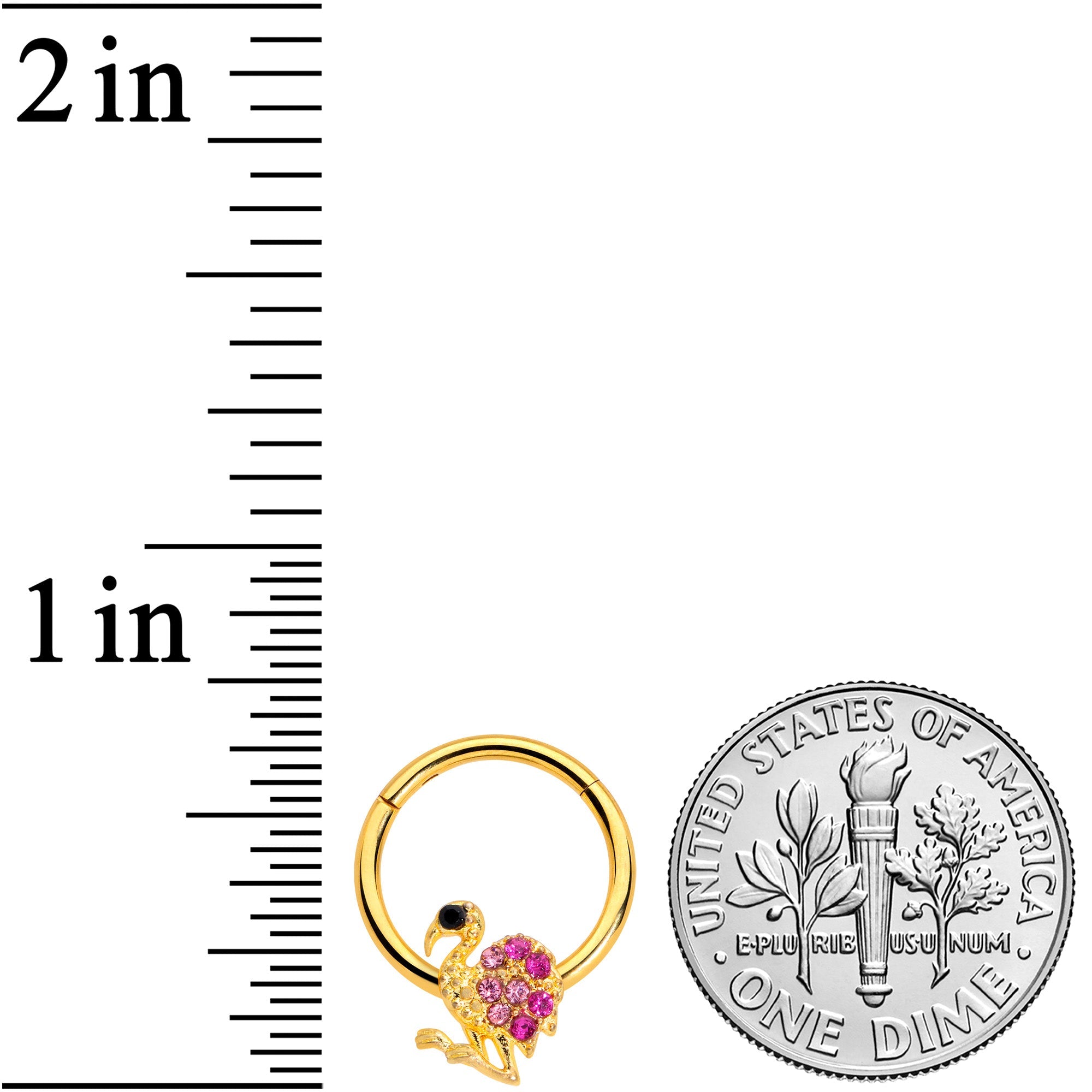 16G 3/8  Pink Gem Gold Tone Fashion Flamingo Hinged Segment Ring