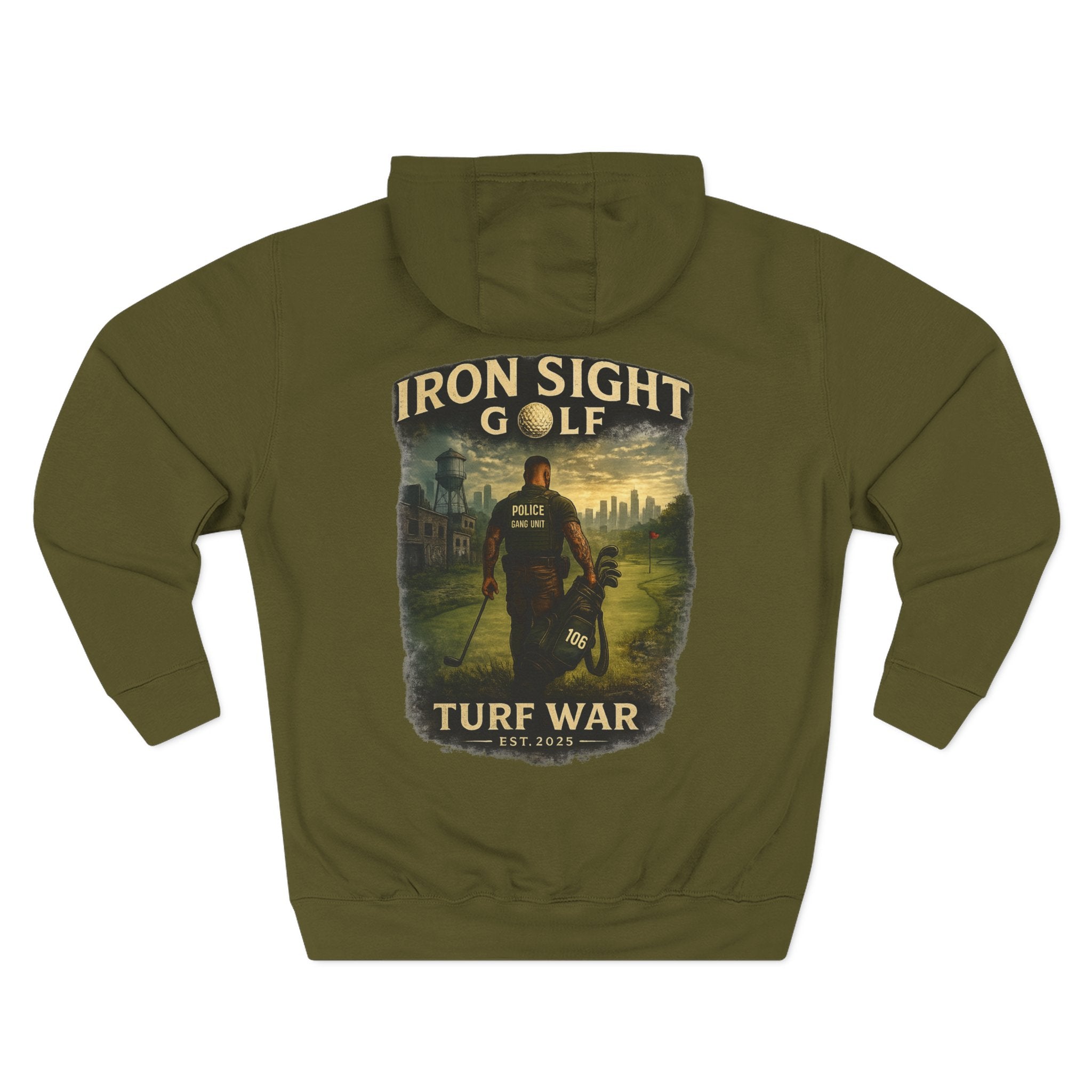 Turf War Hoodie — 'Iron Sight Golf' Urban Golf Officer Graphic Hoodie