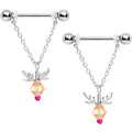 14G 11/16 Tan Red Gem Reindeer Christmas Dangle Nipple Ring Set