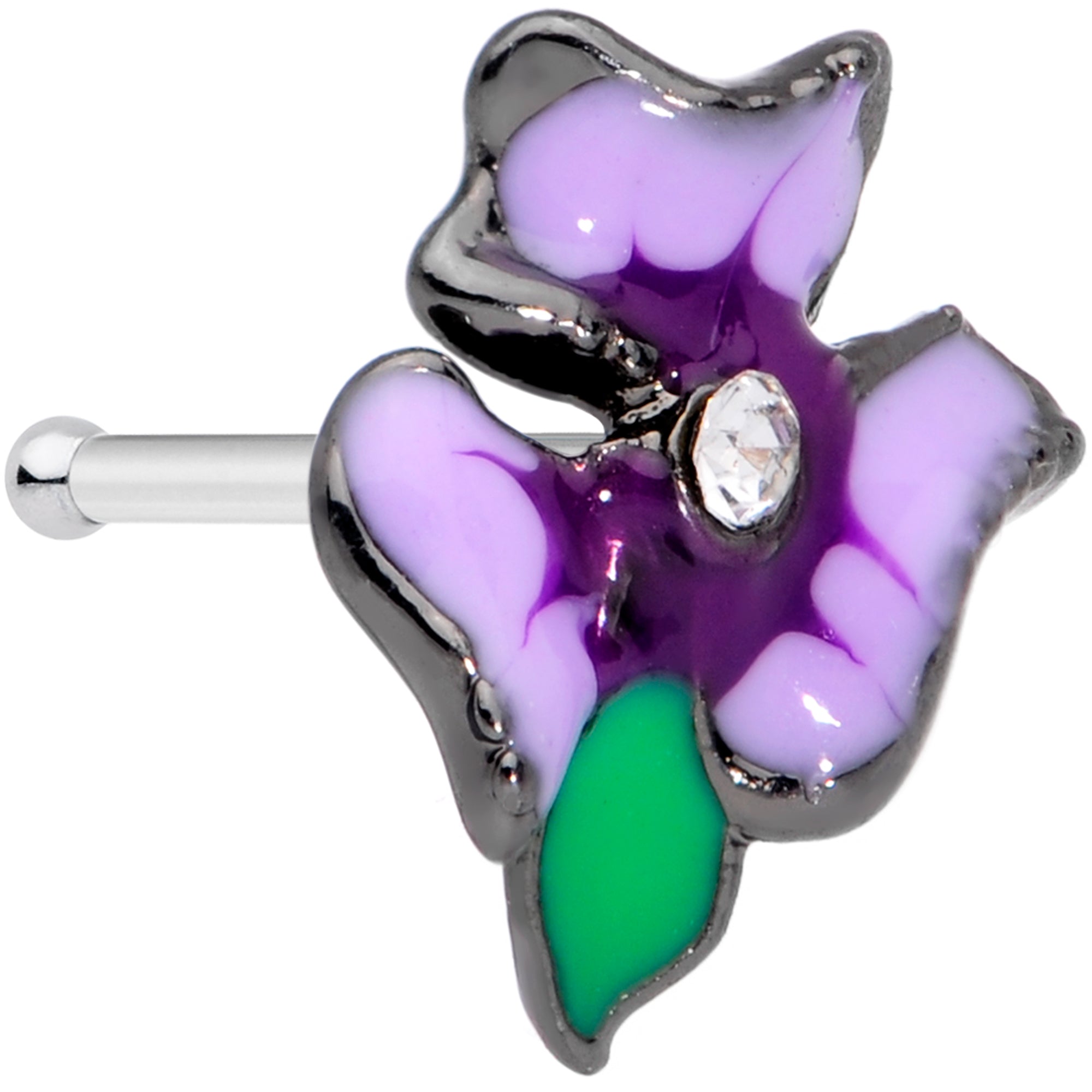 20G 1/4 Clear Gem Purple Iris Nose Bone