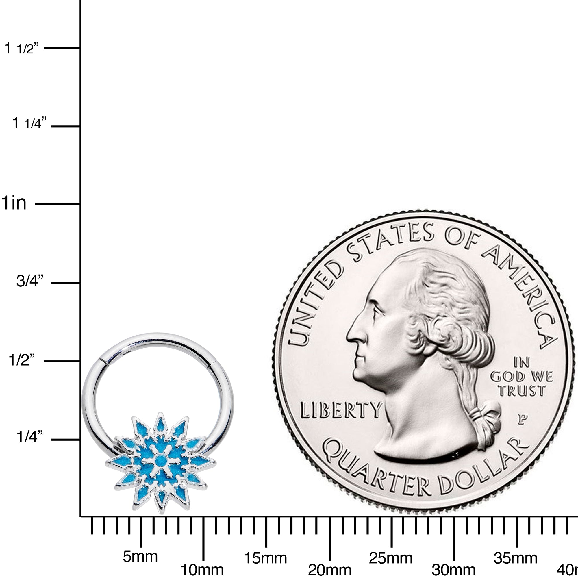 16G 3/8 Blue Winter Snowflake Christmas Hinged Segment Ring