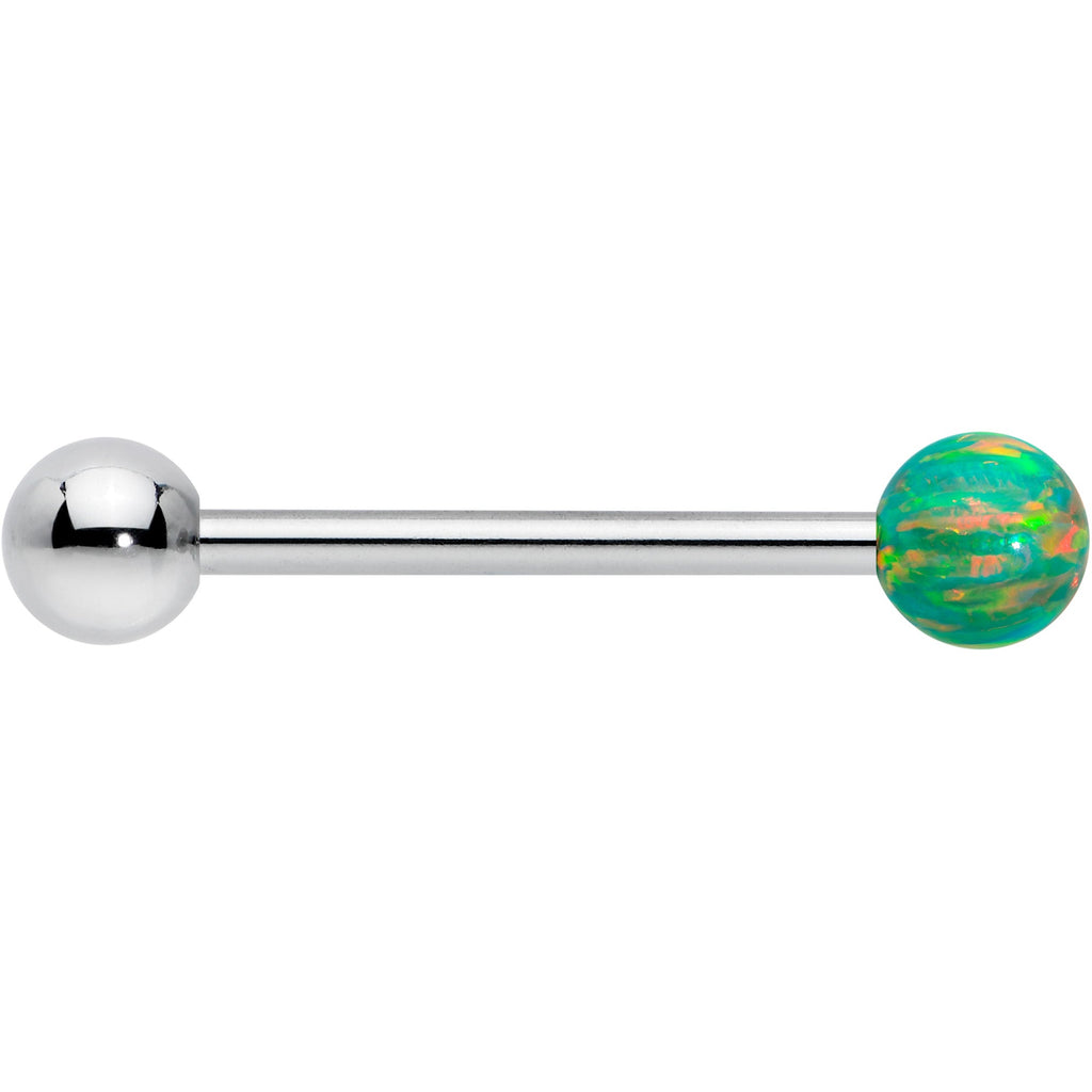 Green Synthetic Opal Ball End Barbell Tongue Ring