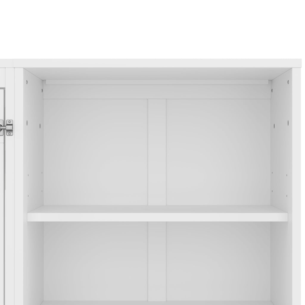 Queen Size Murphy Bed with Height Adjustable Storage Compartments and Shelf, Wall Bed Frame With 1 Drawer, Multifunctional Foldable Platform Bed for Small Space,Bedroom,Guest Room, White