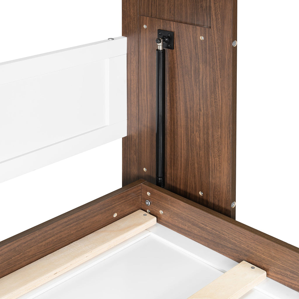 Full Size Murphy Bed with Foldable Desk – Space Saving Wall Bed - Walnut & White