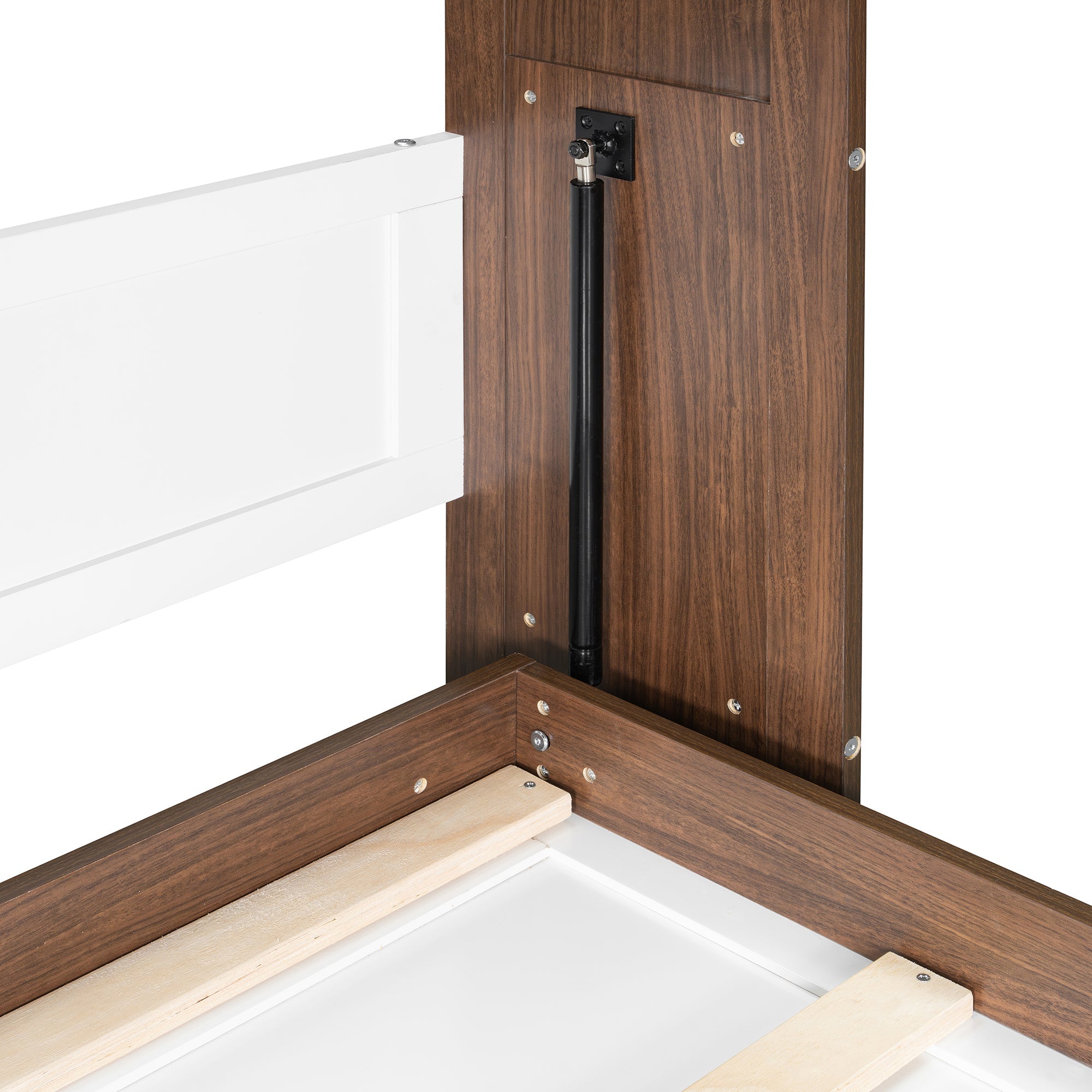 Full Size Murphy Bed with Foldable Desk – Space Saving Wall Bed - Walnut & White