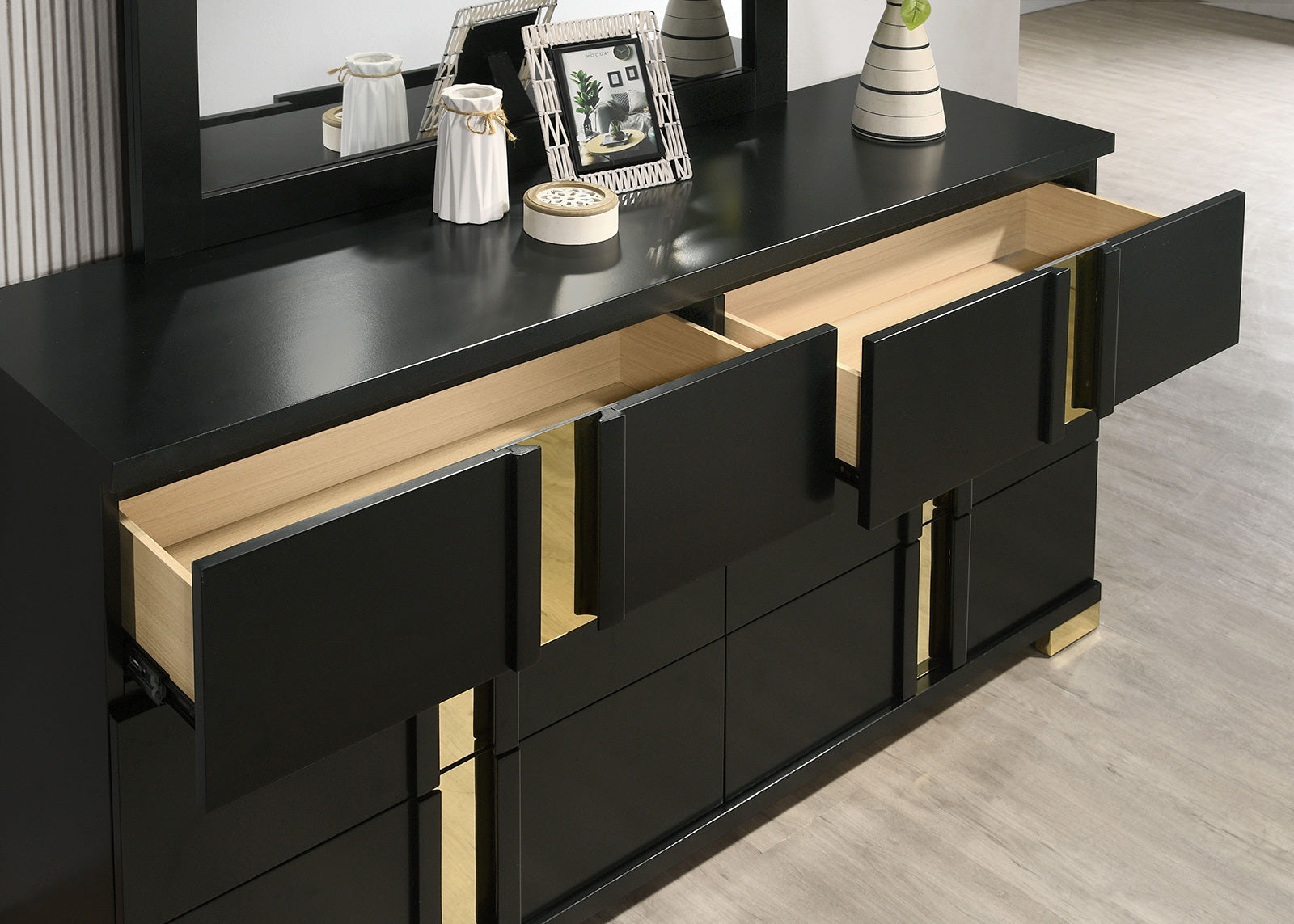 Modern Black 3pc Bedroom Set Queen Size Bed w LED 2x Nightstands Mattress Ready Furniture Acrylic Trim