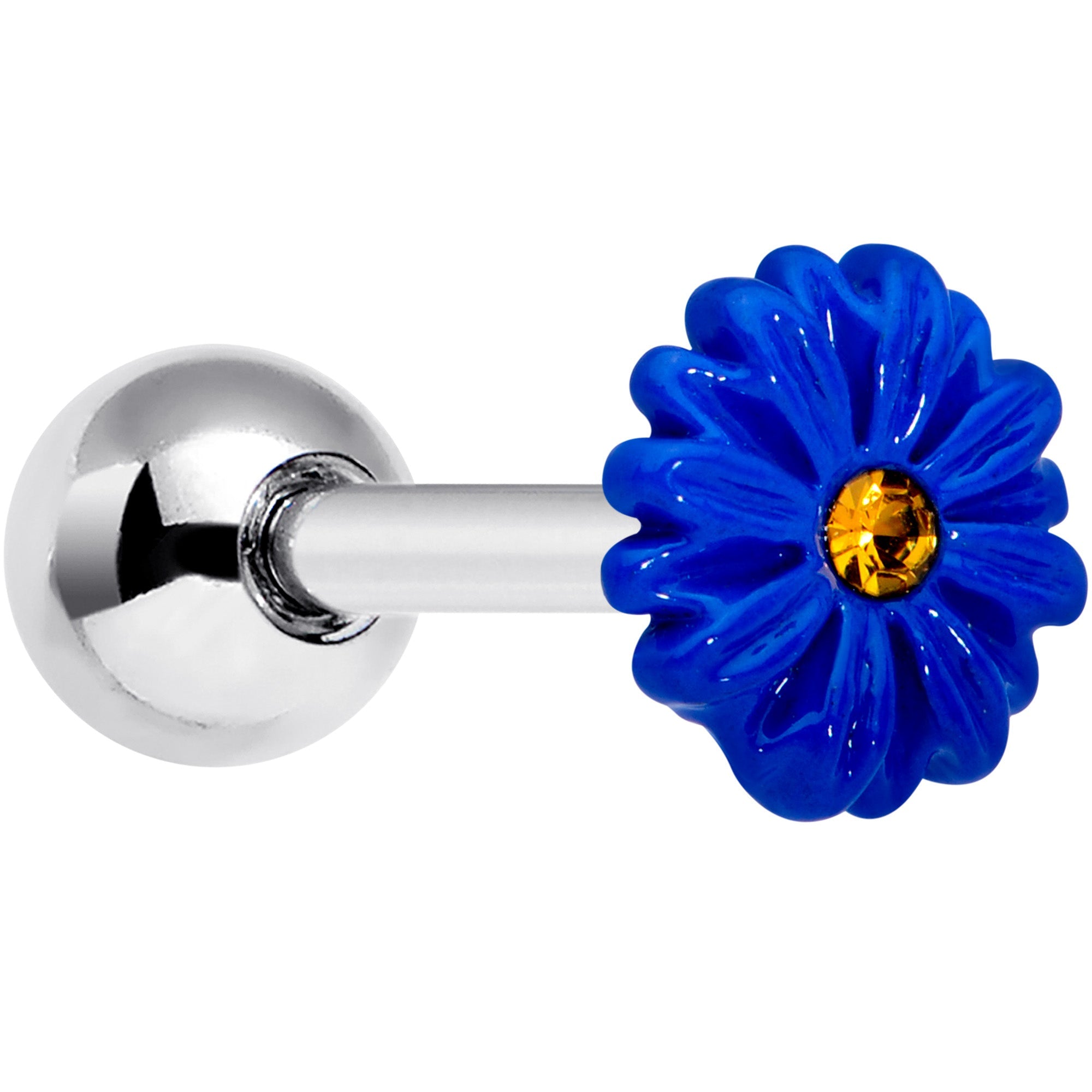 16G 1/4 Yellow Gem Blue Sunflower Cartilage Tragus Earring