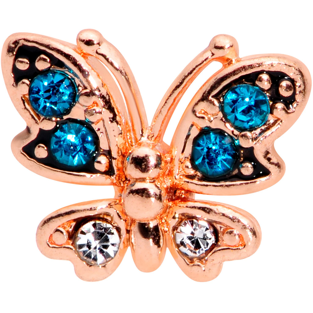 16G 1/4 Aqua Gem Rose Gold Tone Glam Butterfly Cartilage Tragus