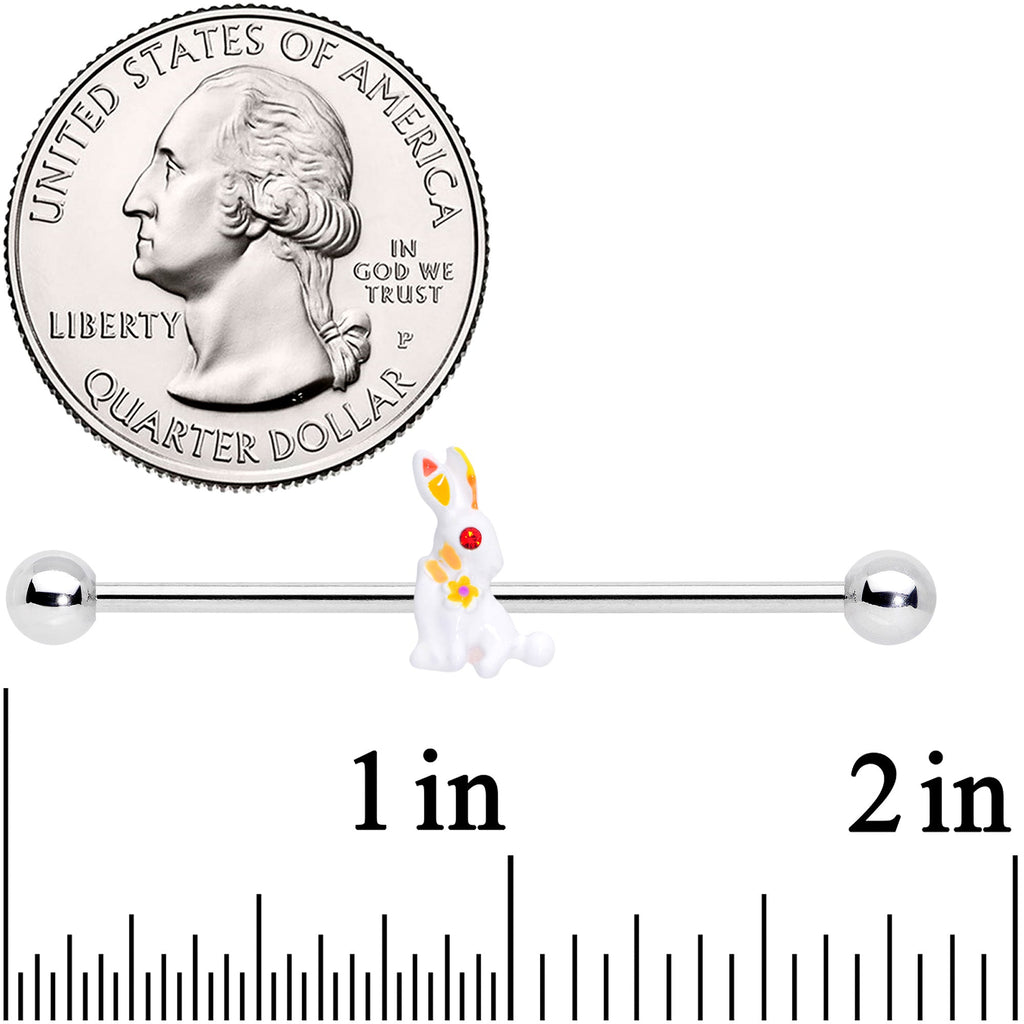 14G Red Gem White Easter Bunny Industrial Barbell 38mm